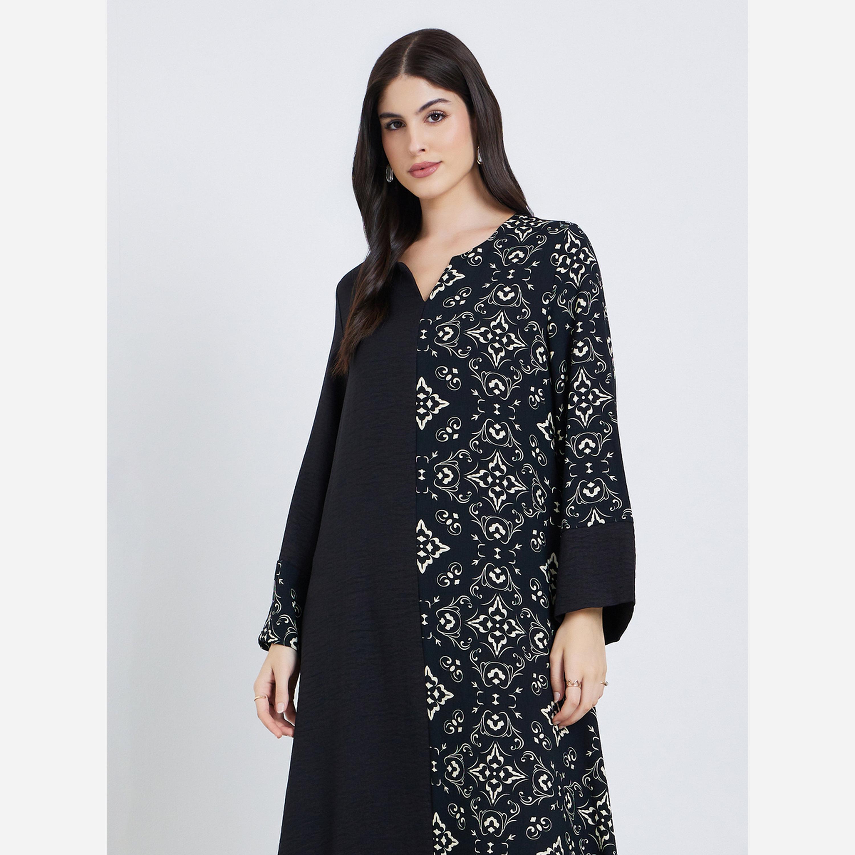 Styli Women Color Block Printed Panel Jalabiya-women-arabicclothing-jalabiyas-image-4