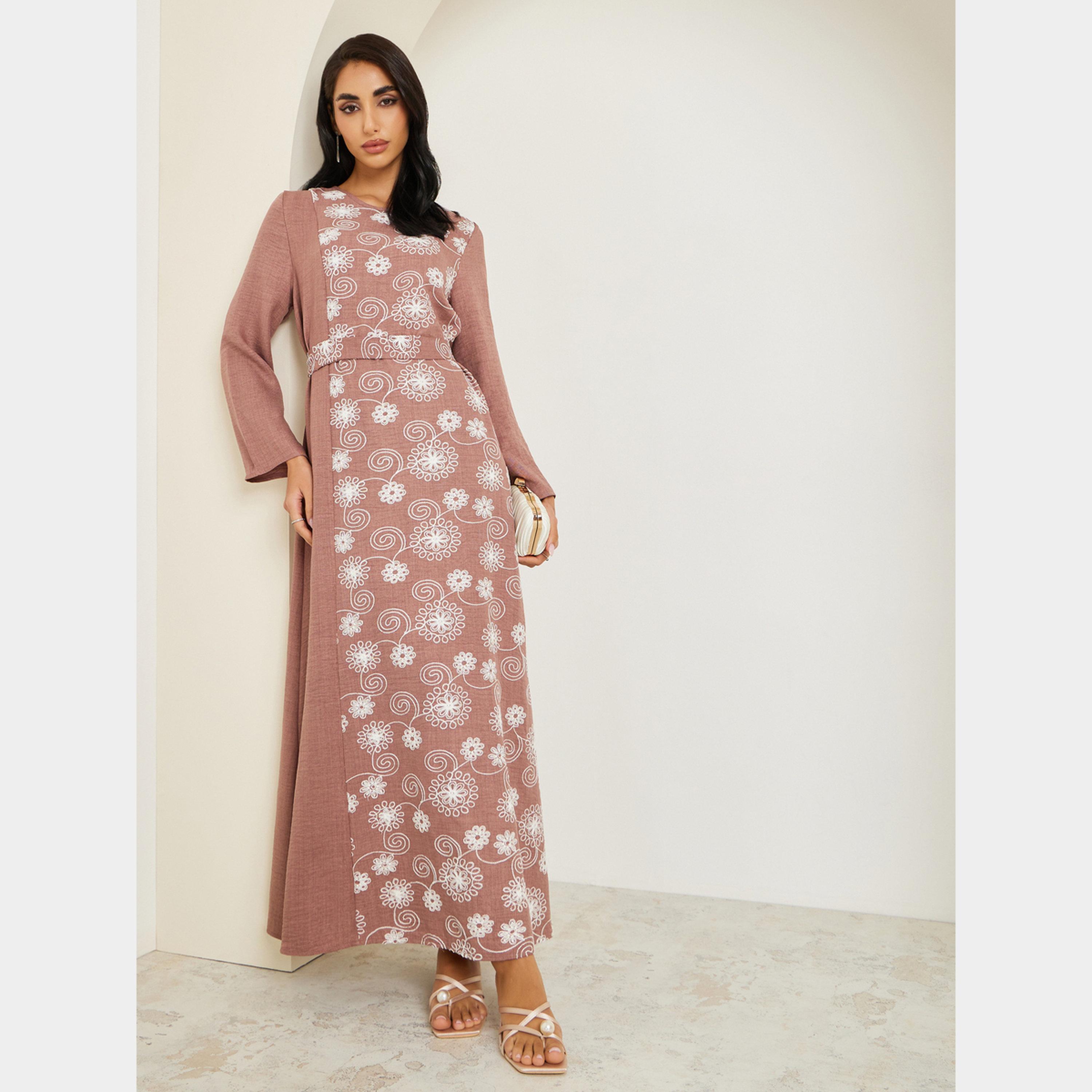 Styli Women Brown Embellished Belted Jalabiya-women-arabicclothing-jalabiyas-image-1