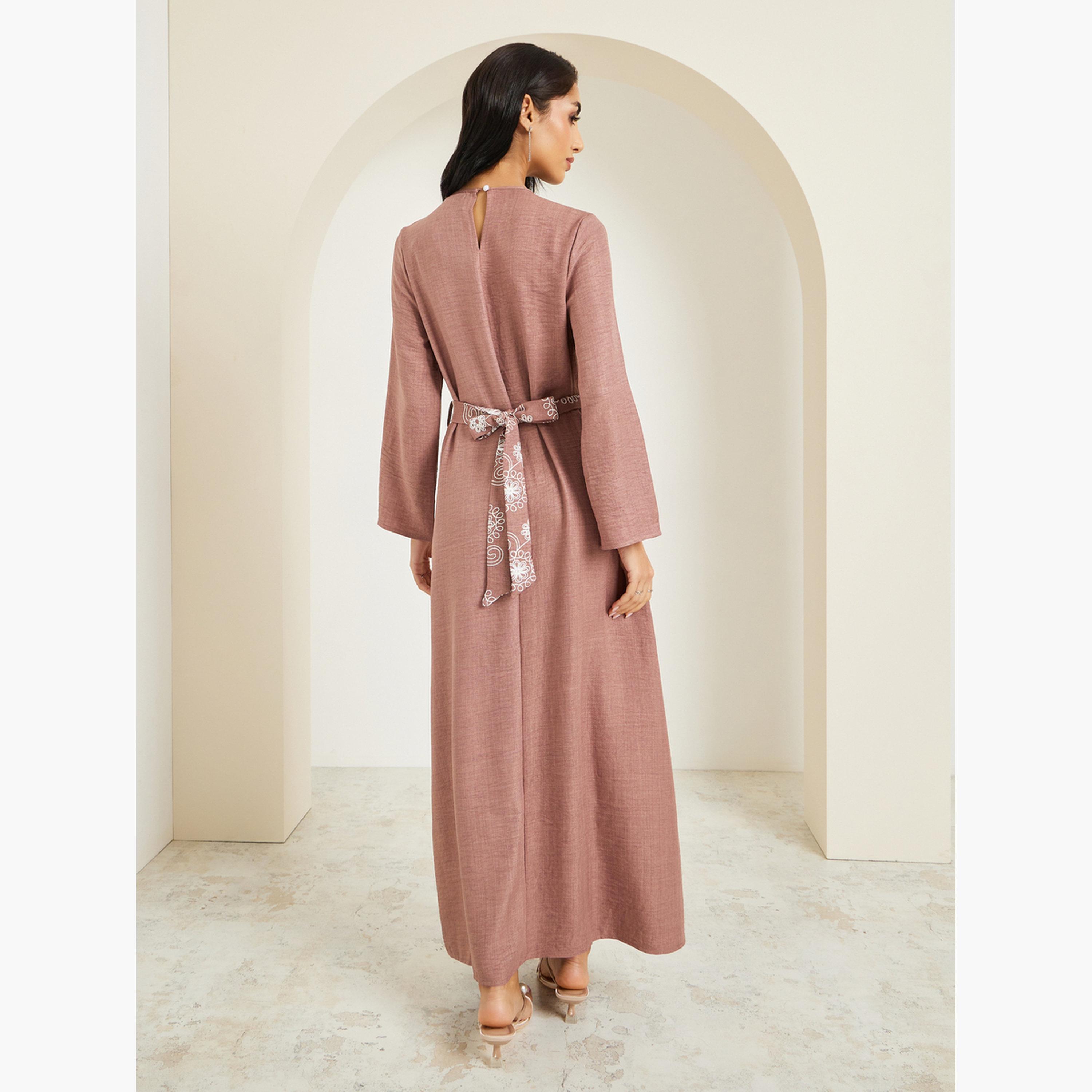 Styli Women Brown Embellished Belted Jalabiya-women-arabicclothing-jalabiyas-image-5