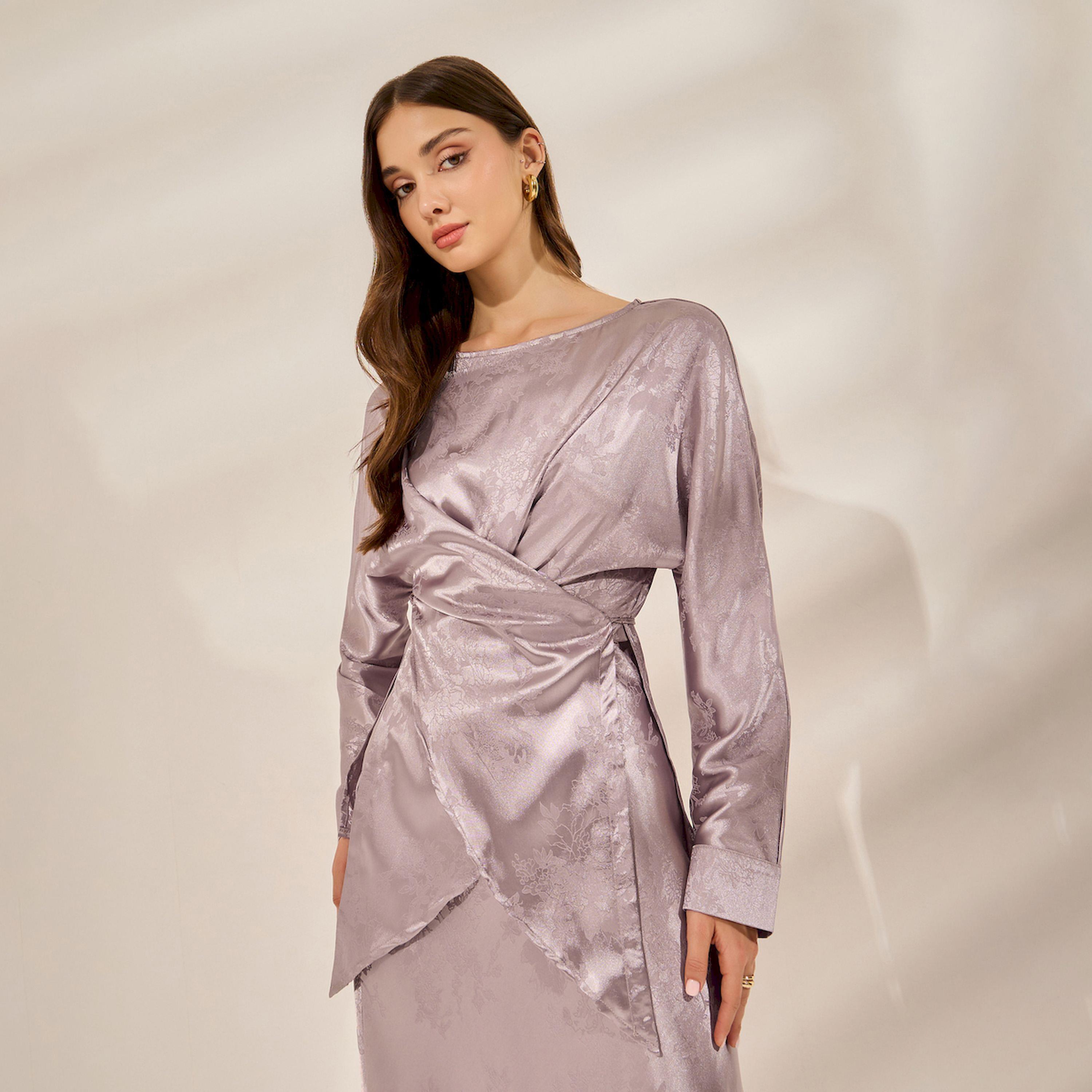 Styli Women Jacquard Satin Wrap Top with Tie-Waist-women-clothing-shirtsandblouses-blouses-image-1