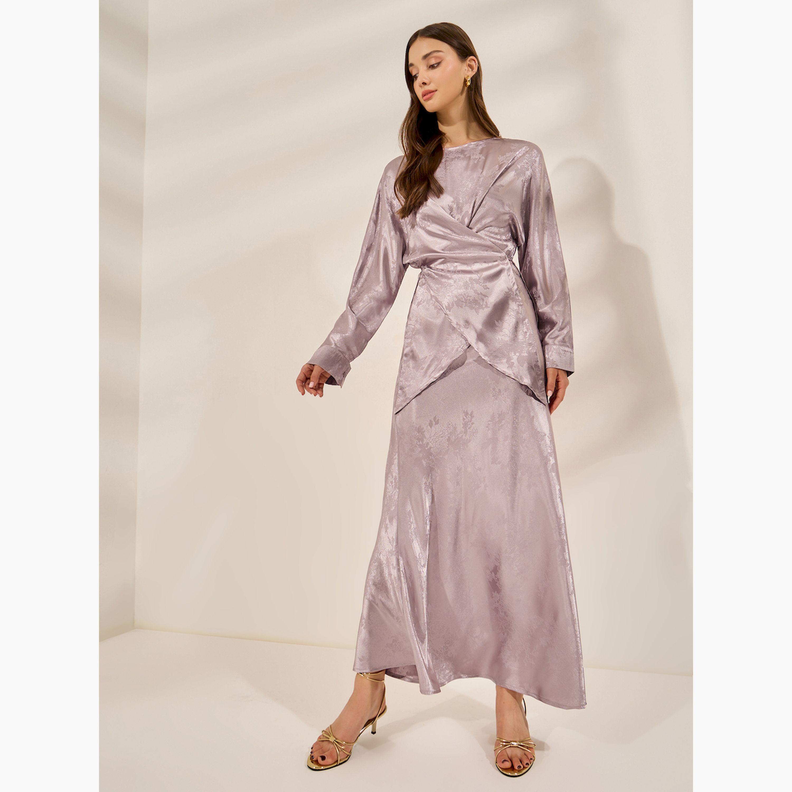 Styli Women Jacquard Satin Wrap Top with Tie-Waist-women-clothing-shirtsandblouses-blouses-image-2