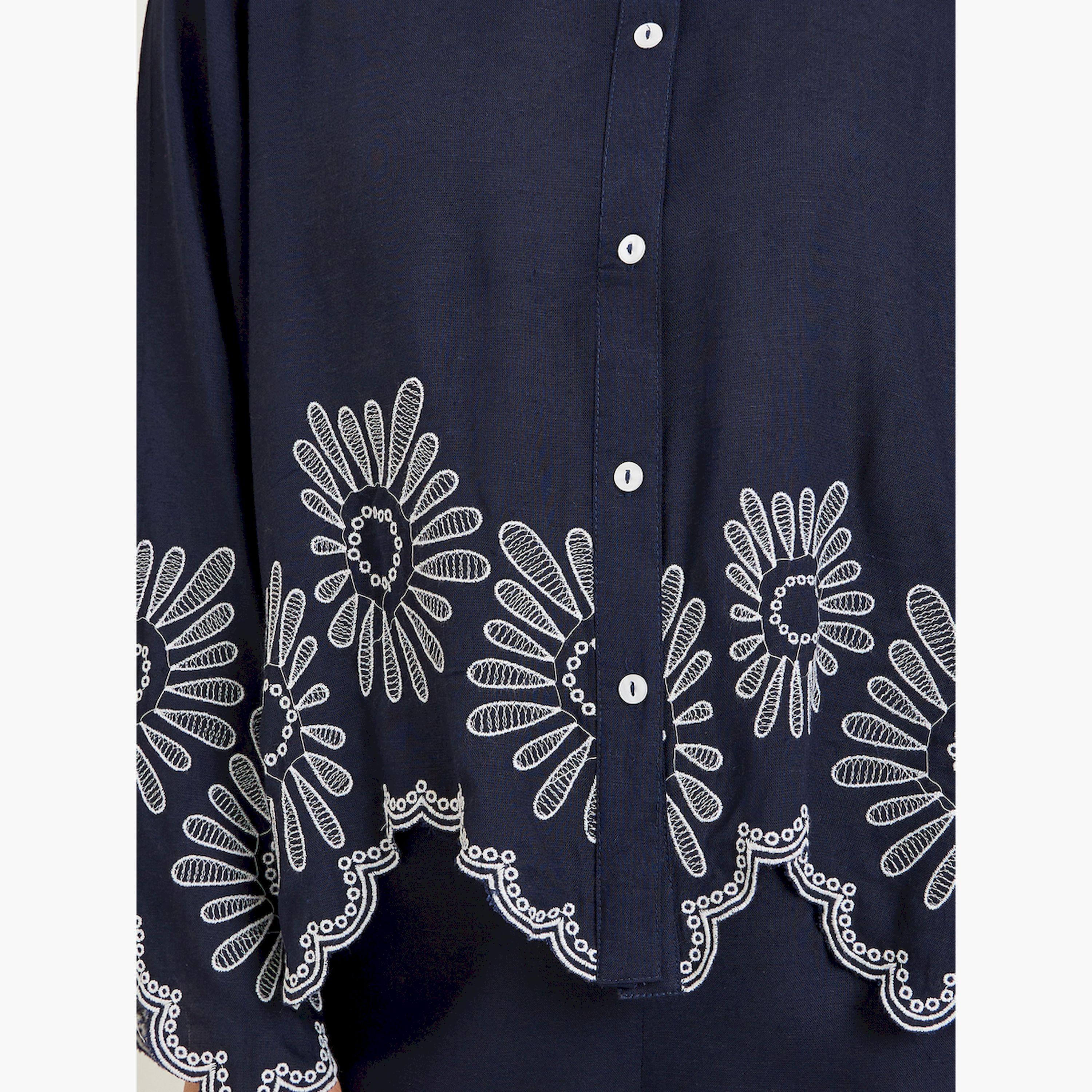 Styli Women Navy Blue Cropped Shirt with Crochet Detail-women-clothing-shirtsandblouses-blouses-image-5