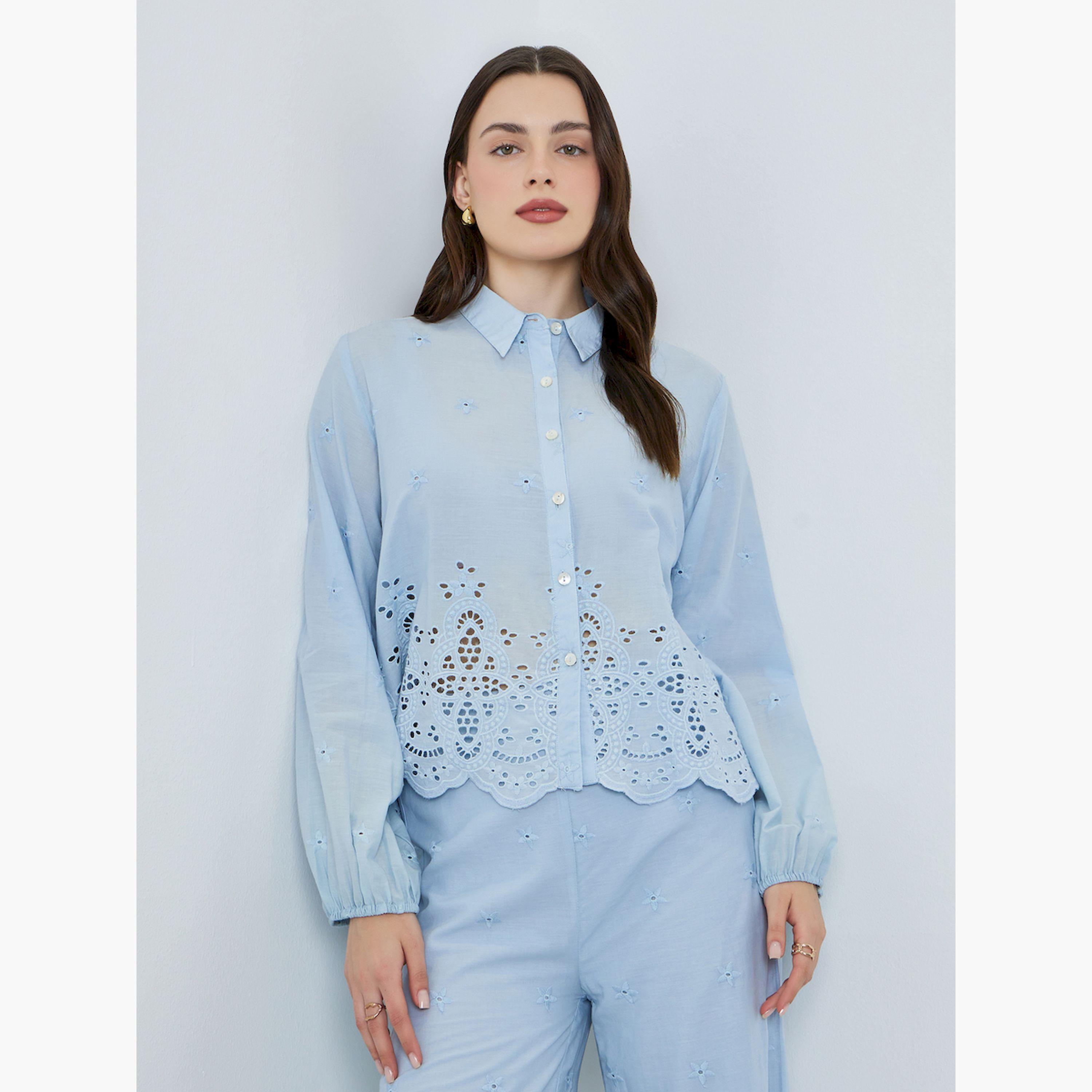 بلوزة بأكمام طويلة وتفاصيل شيفلي-women-clothing-shirtsandblouses-shirts-image-1