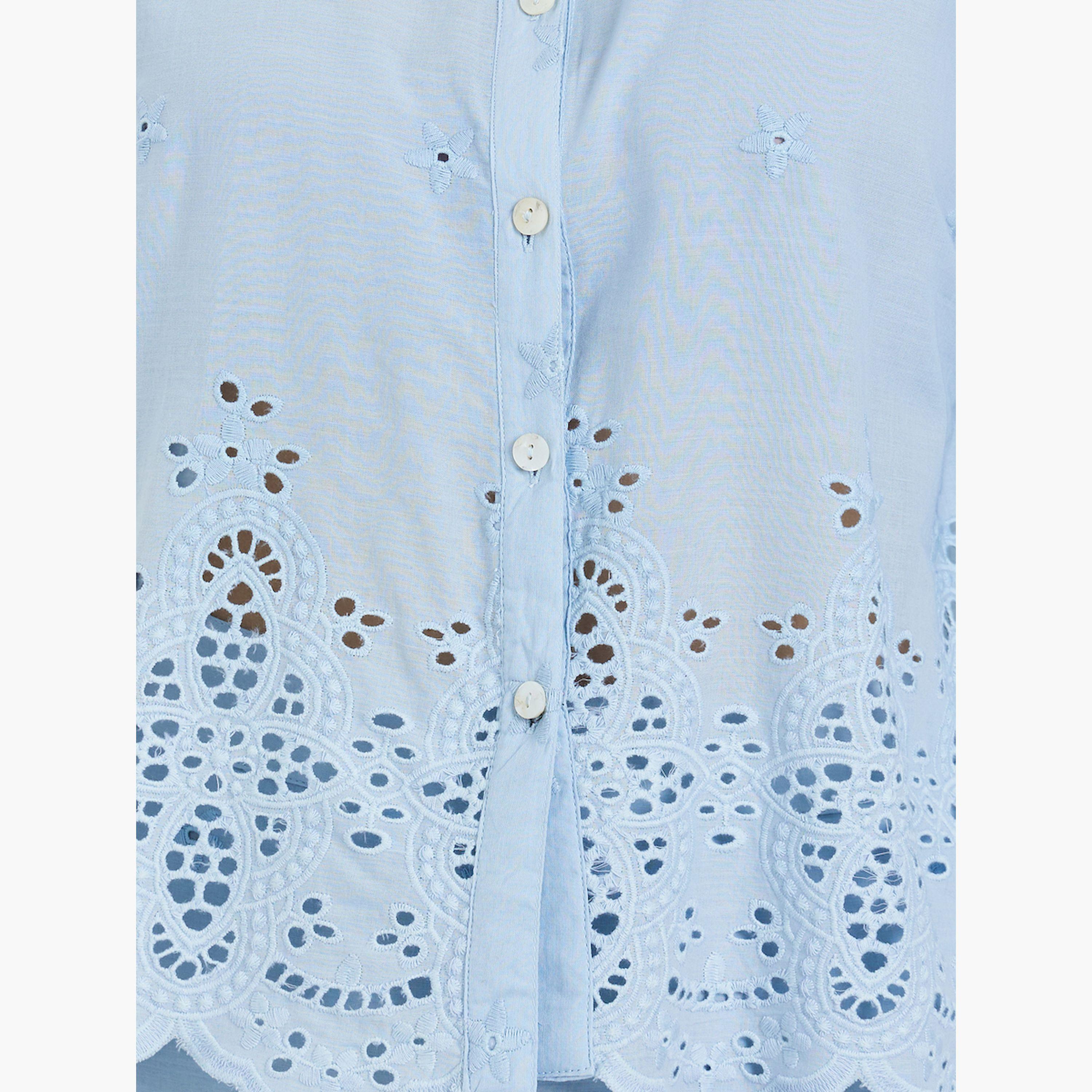 Styli Women Blue Schiffli Long Sleeve Shirt-women-clothing-shirtsandblouses-shirts-image-5