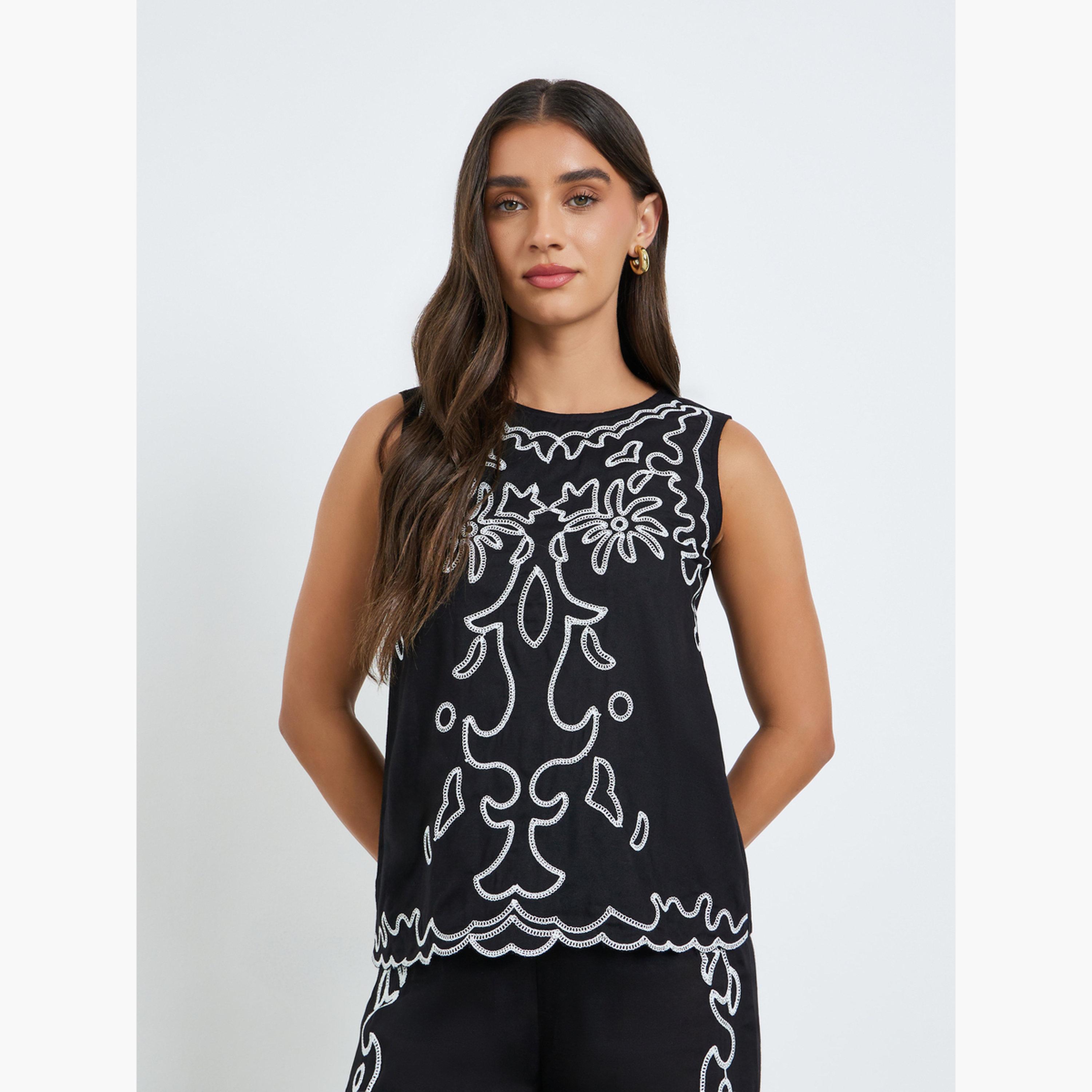 بلوزة نسائية مطرزة بلا أكمام-women-clothing-shirtsandblouses-blouses-image-1