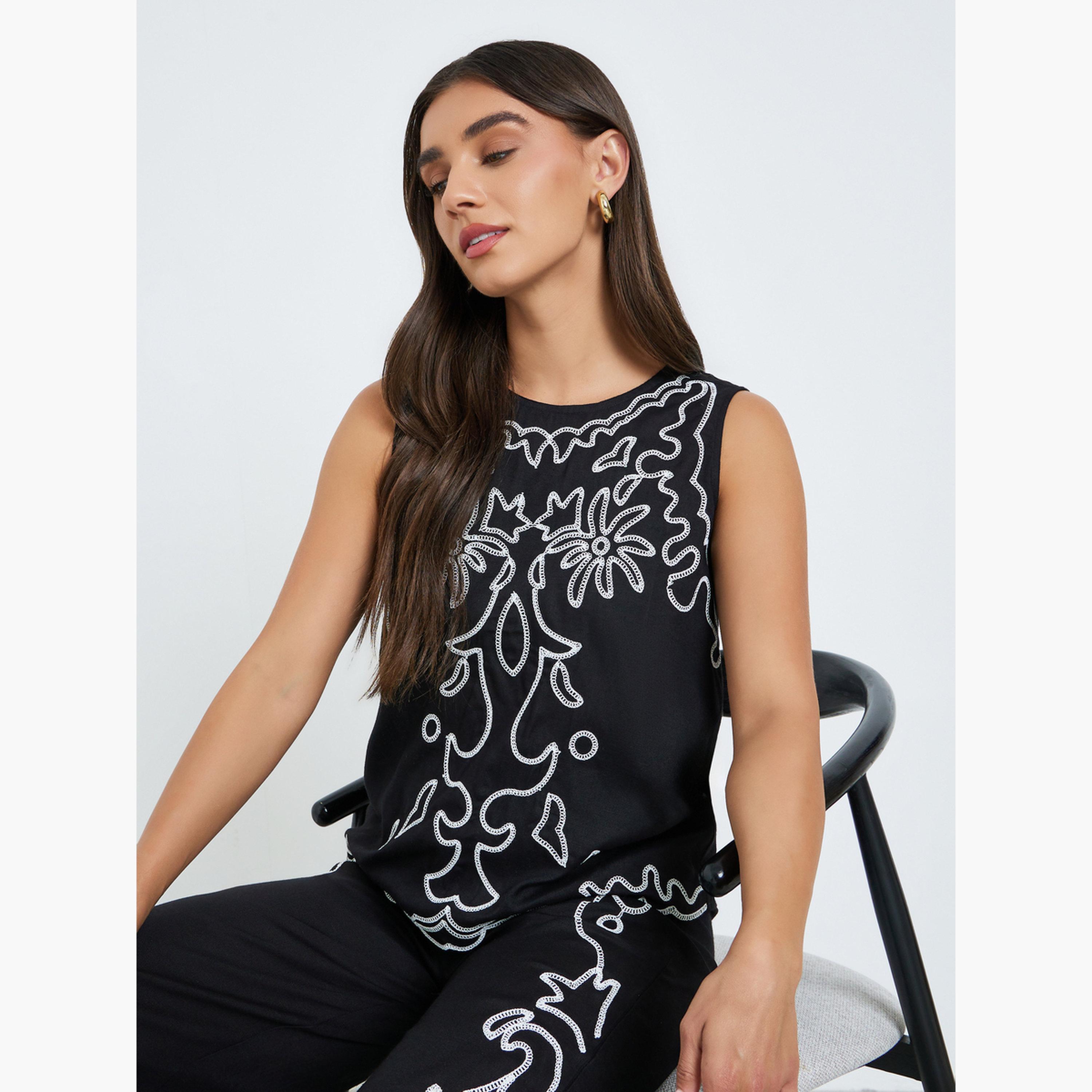 بلوزة نسائية مطرزة بلا أكمام-women-clothing-shirtsandblouses-blouses-image-2