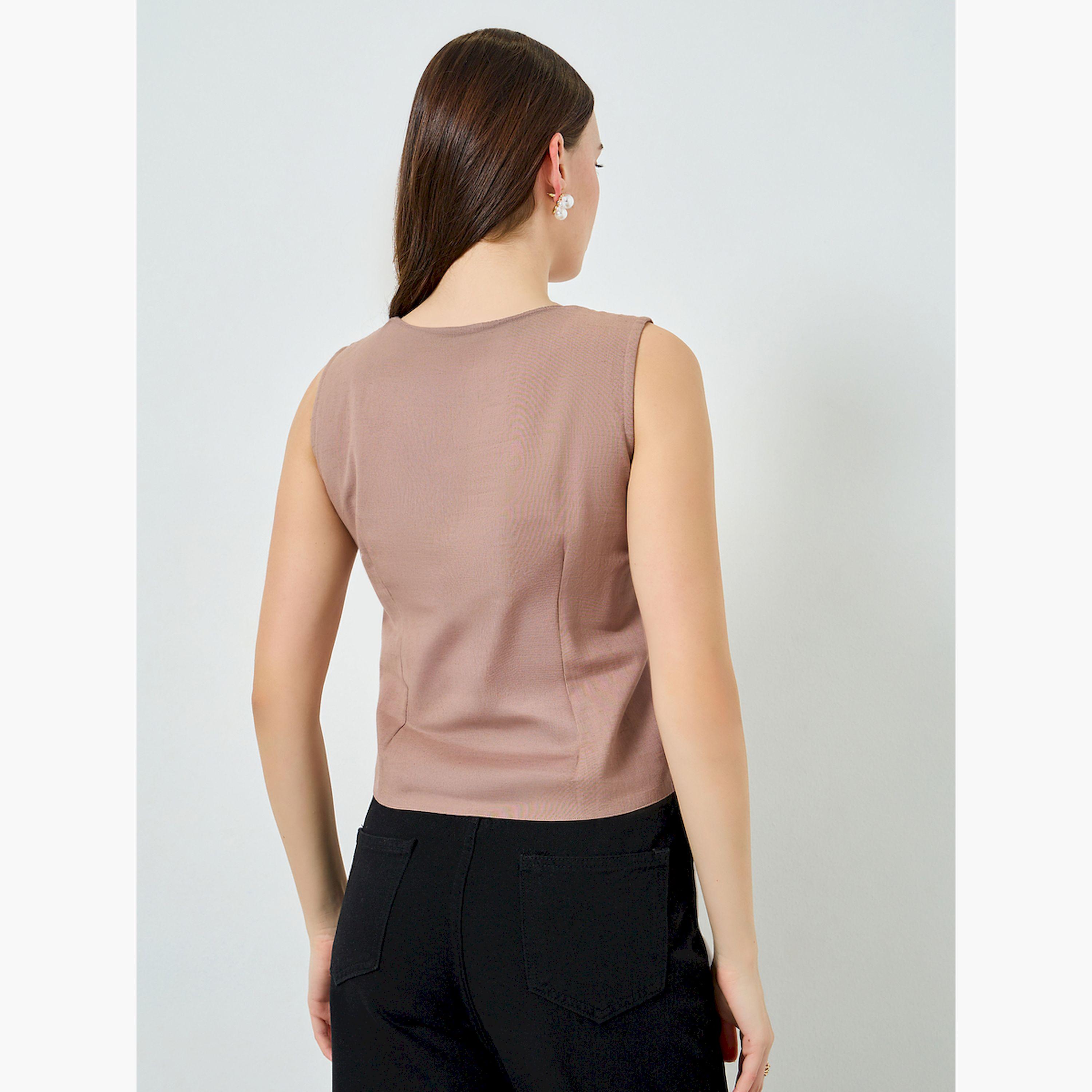 Styli Women Beige Dori Embroidered Waistcoat-women-clothing-shirtsandblouses-blouses-image-4