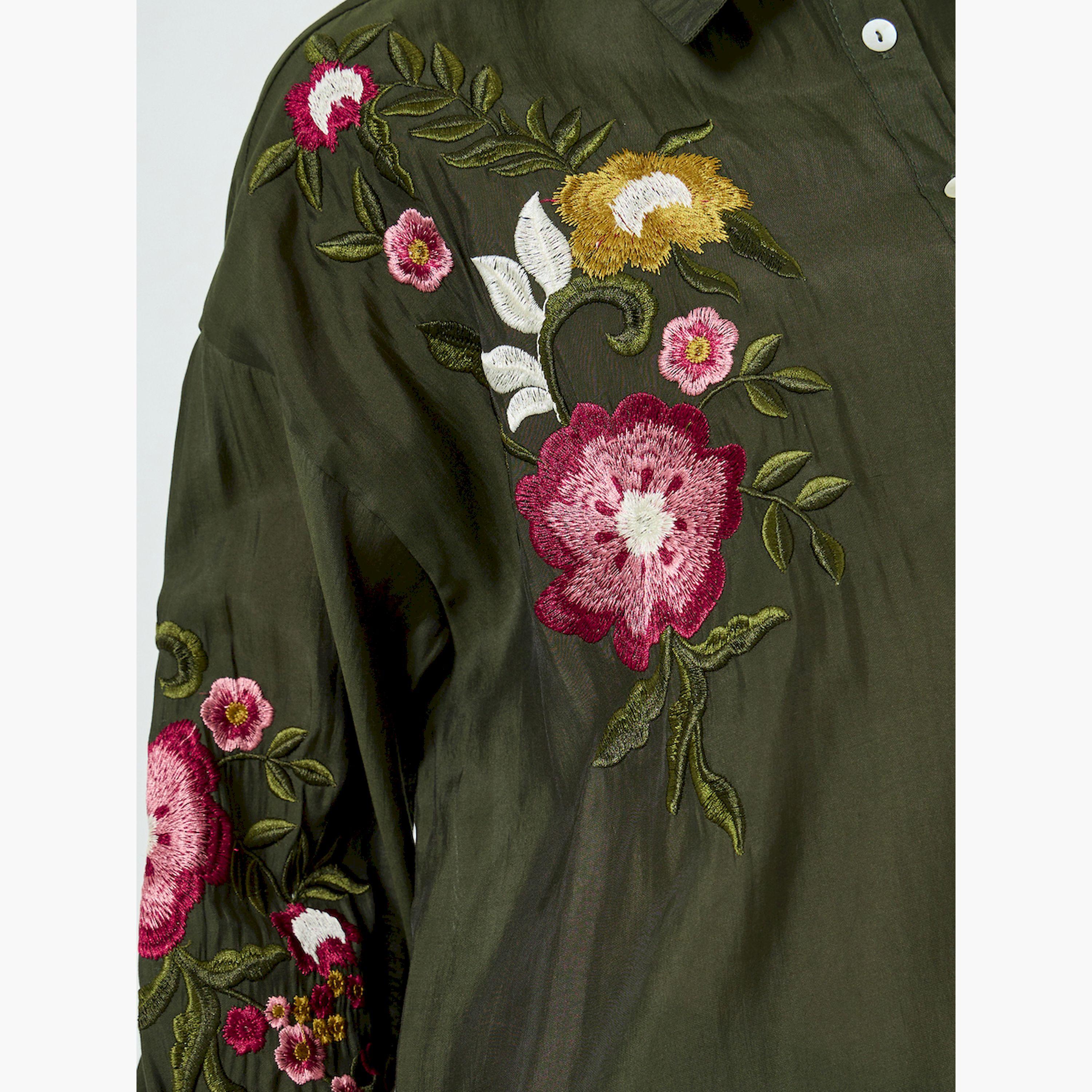 Styli Green Floral Embroidered Shirt-women-clothing-shirtsandblouses-shirts-image-5