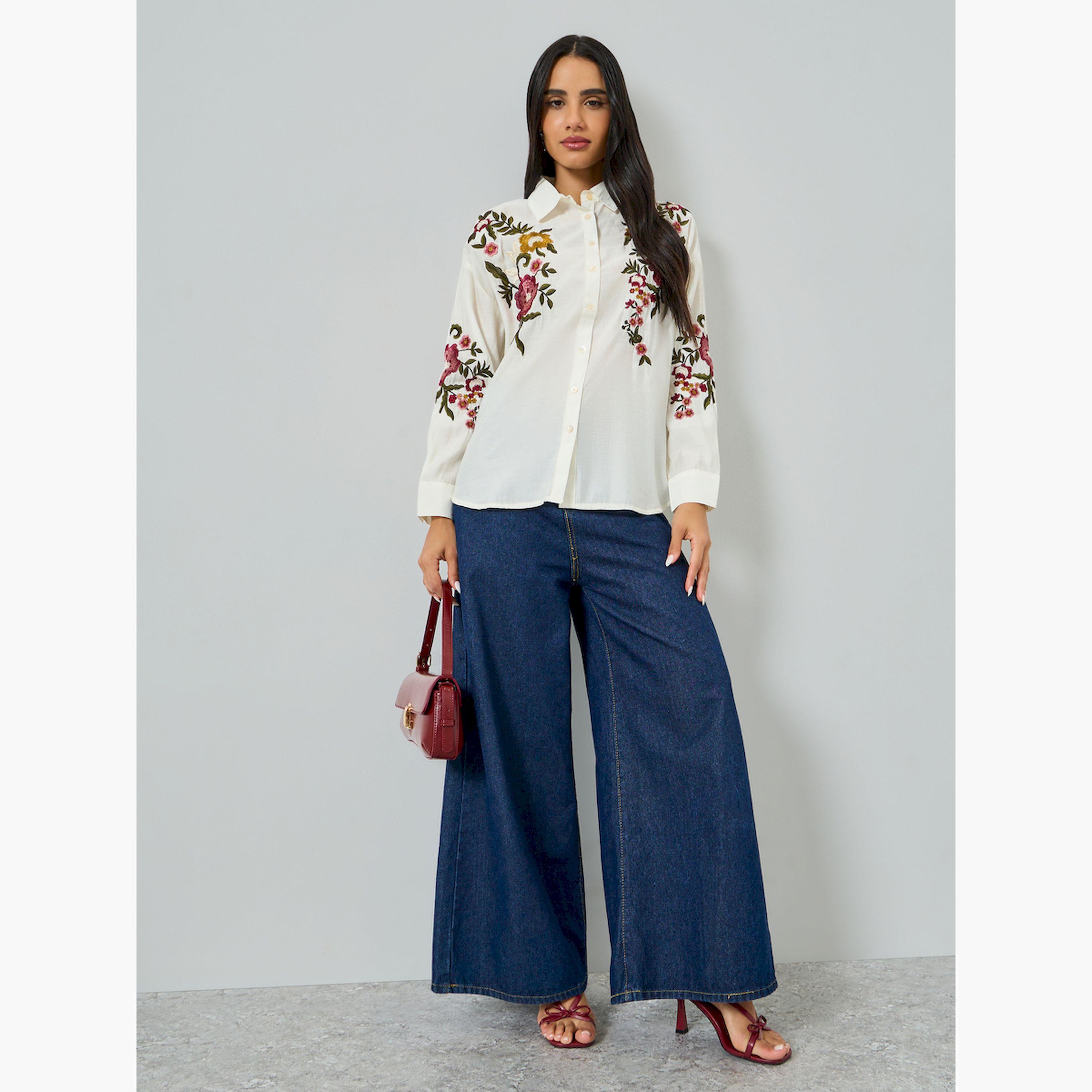 Styli Off White Floral Embroidered Shirt-women-clothing-shirtsandblouses-shirts-image-2