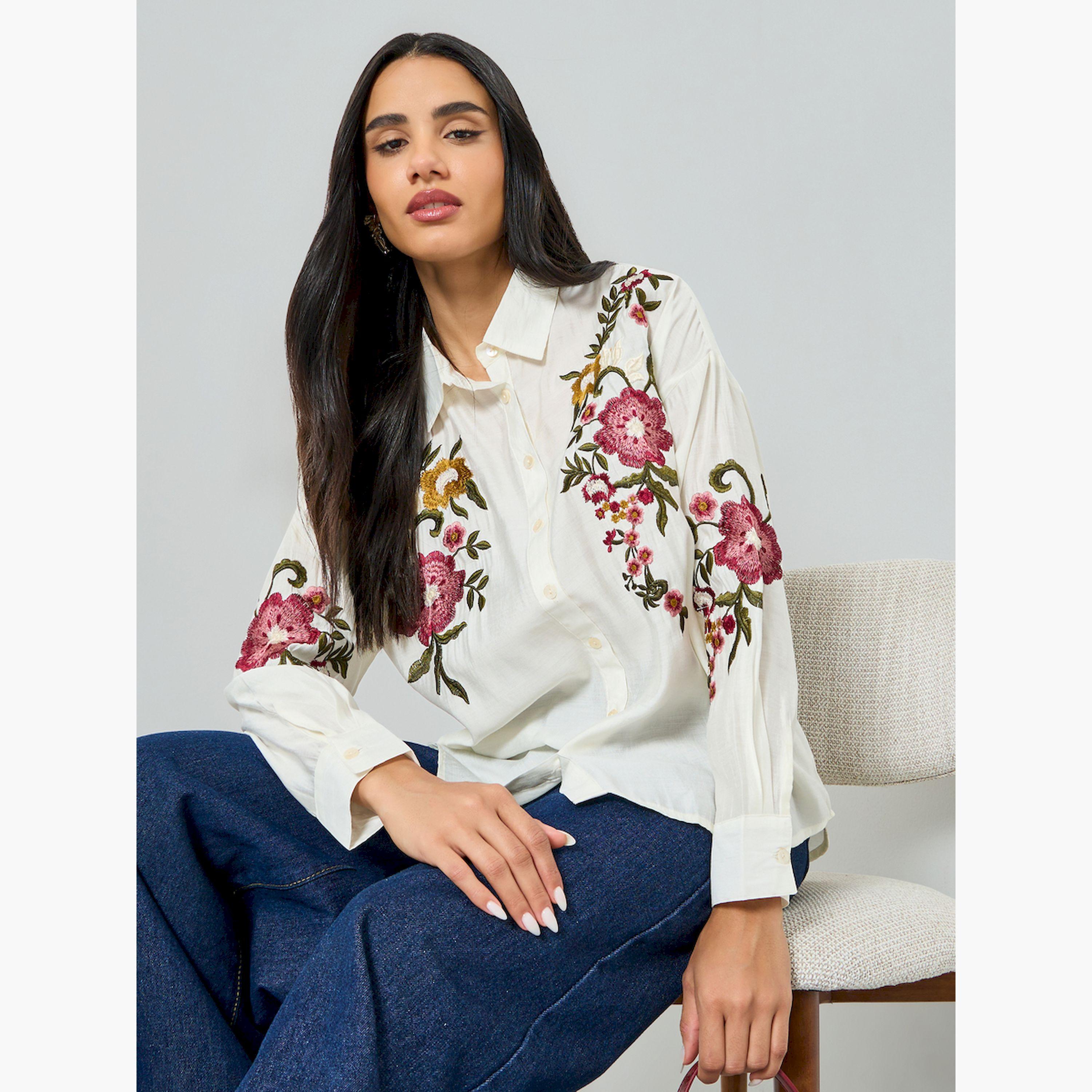 Styli Off White Floral Embroidered Shirt-women-clothing-shirtsandblouses-shirts-image-3