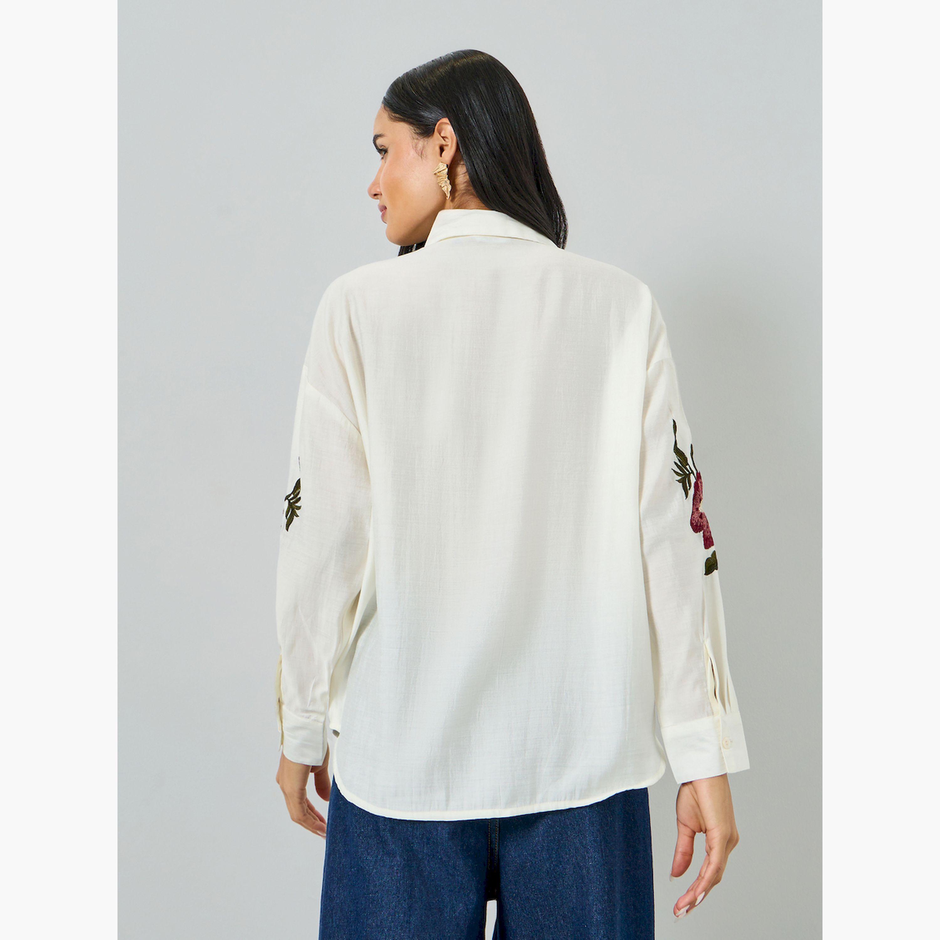 Styli Off White Floral Embroidered Shirt-women-clothing-shirtsandblouses-shirts-image-4