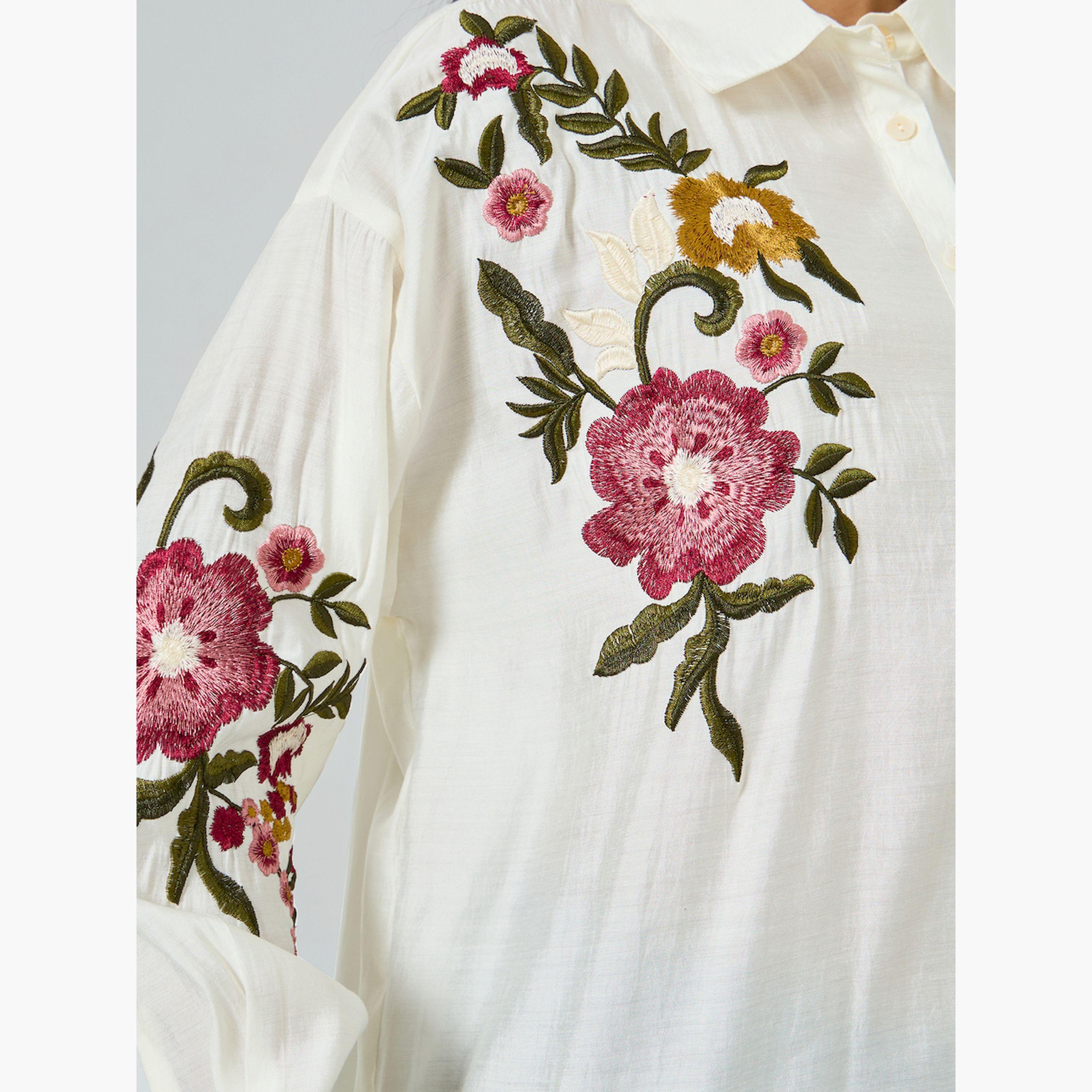 Styli Off White Floral Embroidered Shirt-women-clothing-shirtsandblouses-shirts-image-5