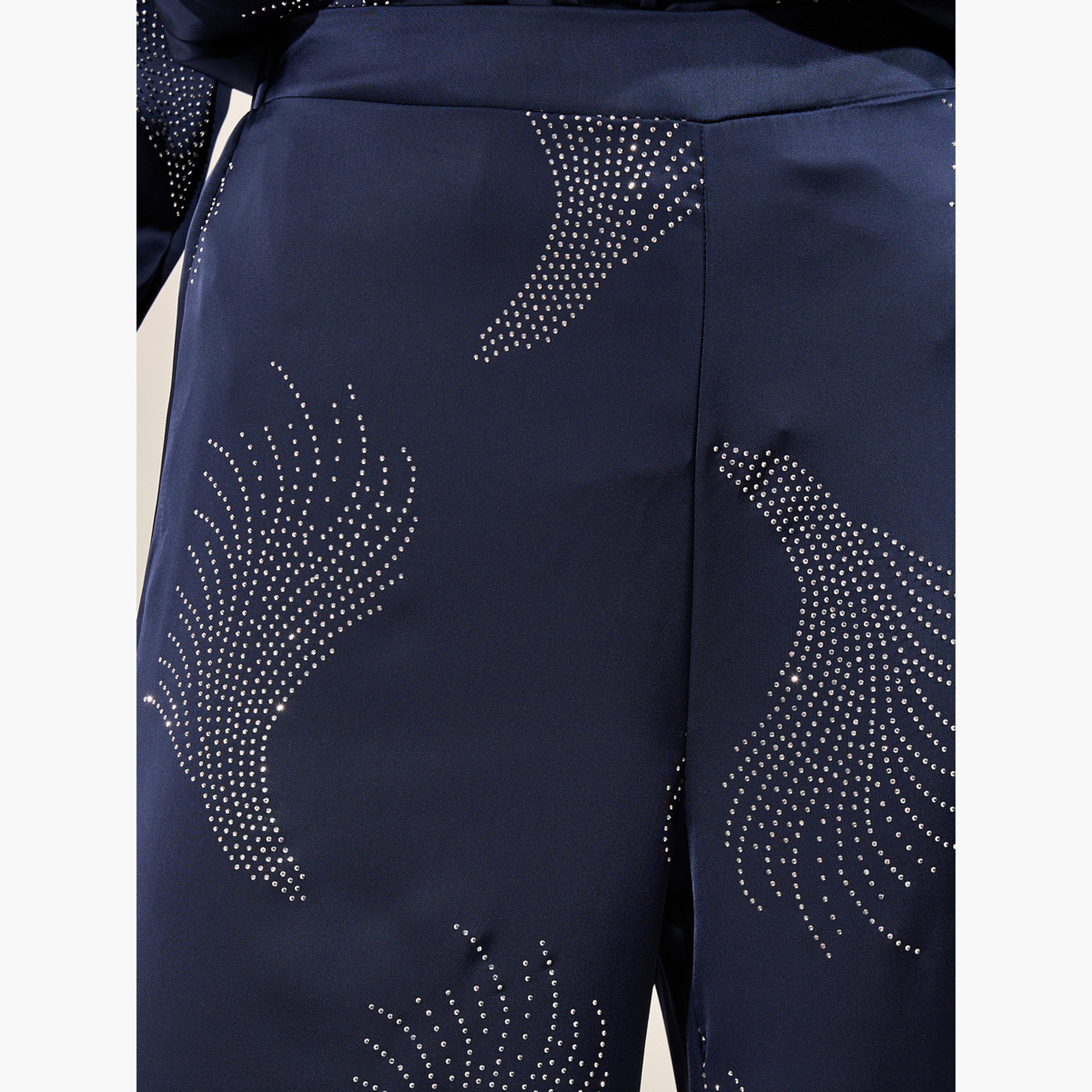 Styli Navy Blue Embellished Wide Leg Trousers-women-clothing-bottoms-trousers-image-4