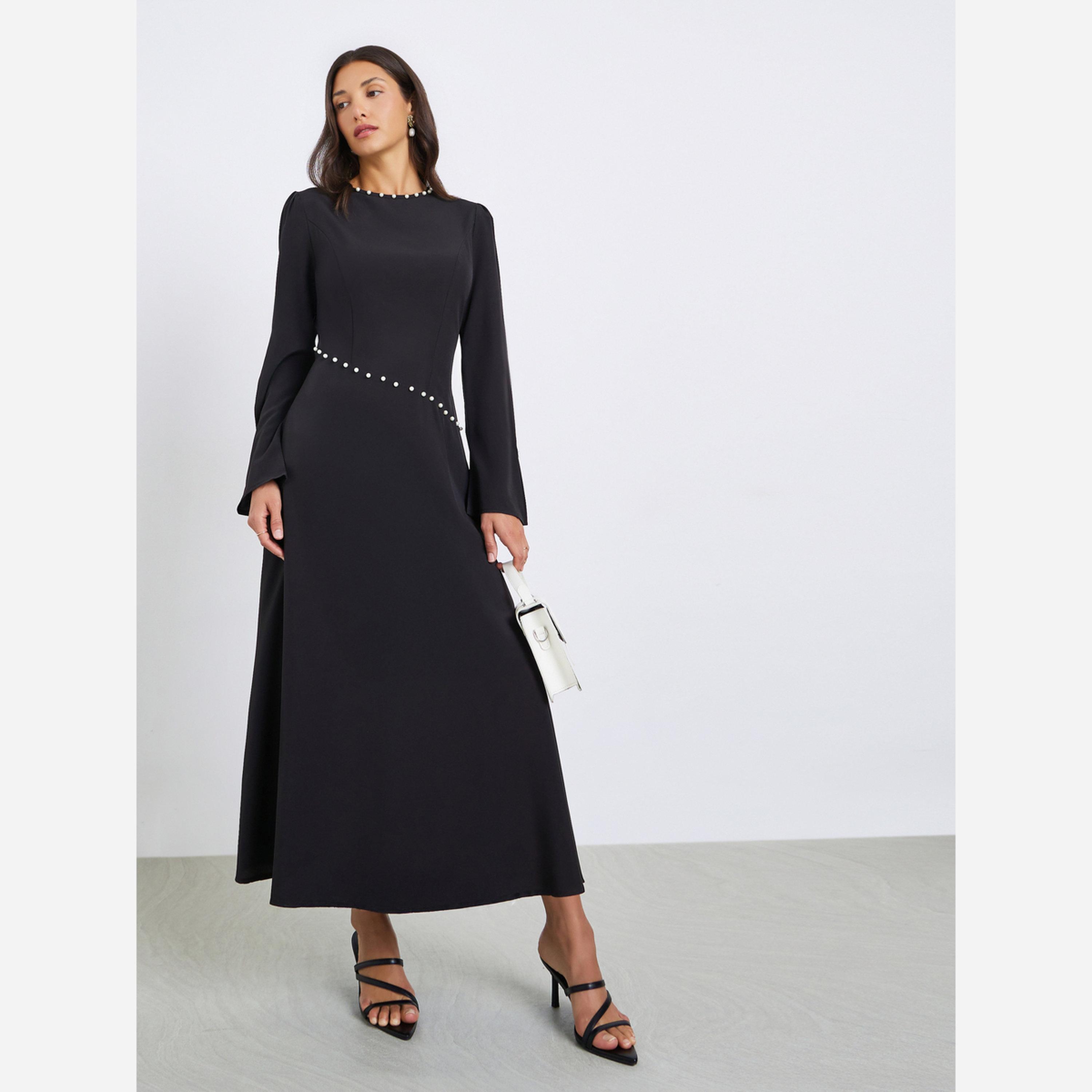 ستايلي - فستان نسائي مزين باللؤلؤ الصناعي-women-clothing-dresses-image-1