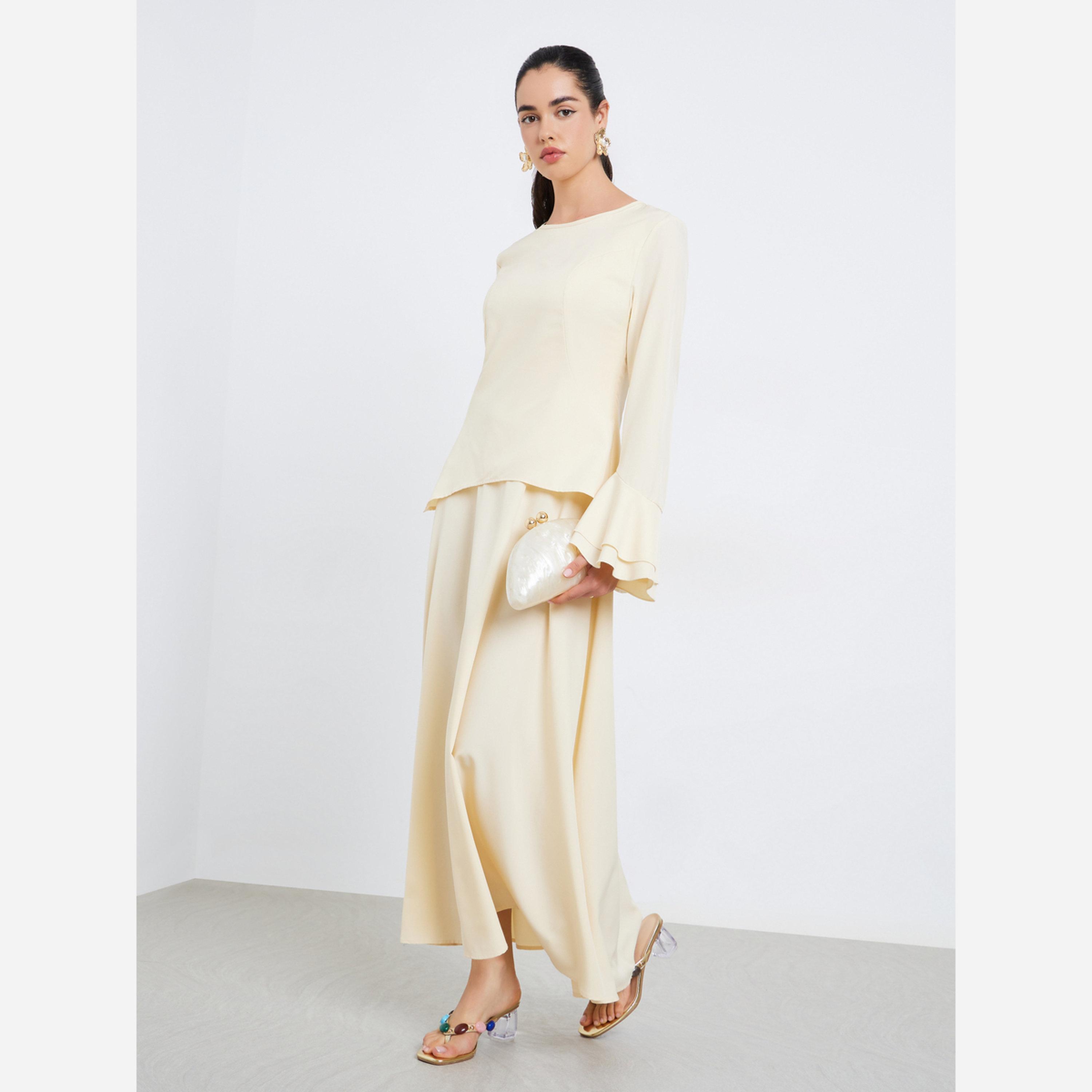 Styli Women Beige Solid A-Line Maxi Dress-women-clothing-dresses-image-2