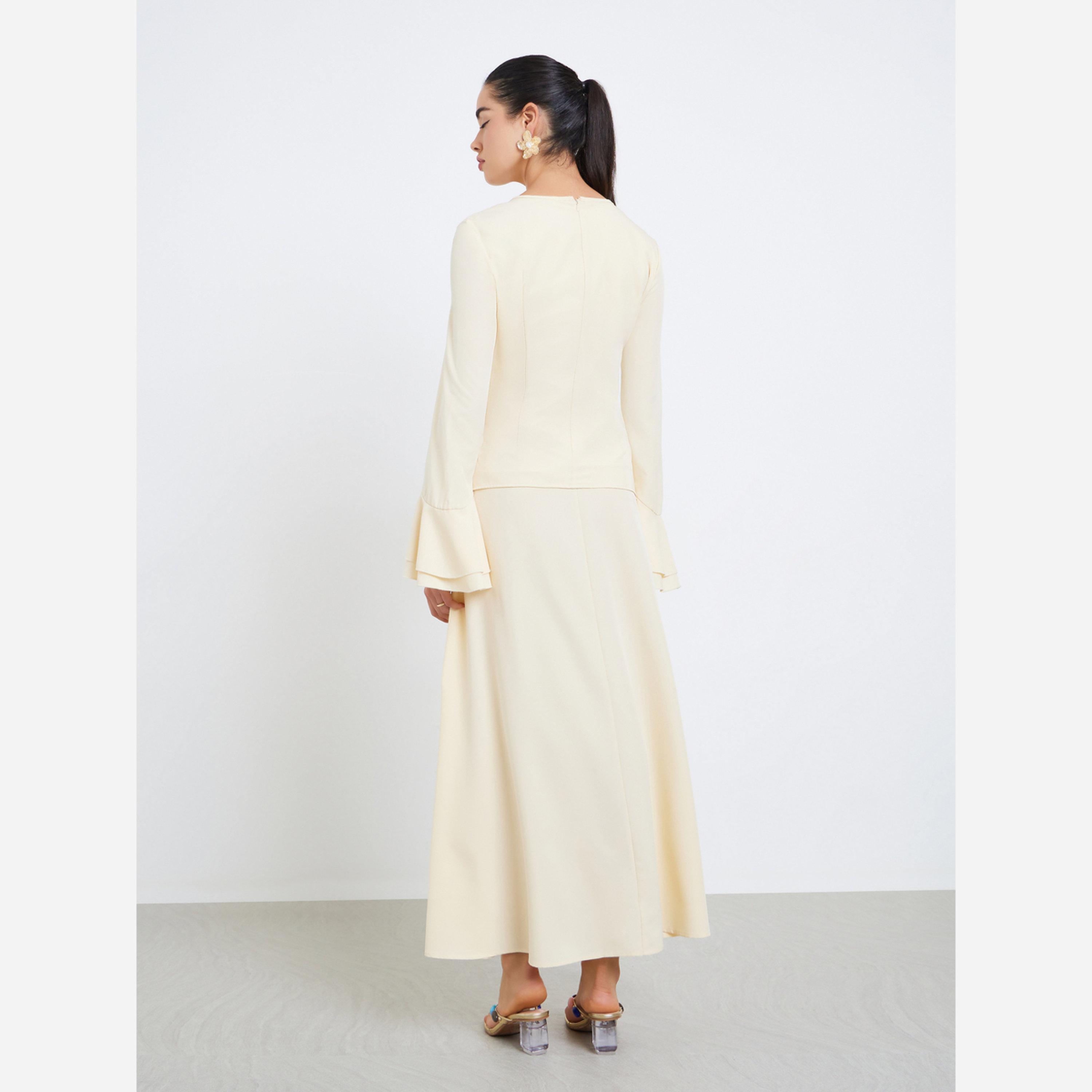 Styli Women Beige Solid A-Line Maxi Dress-women-clothing-dresses-image-3