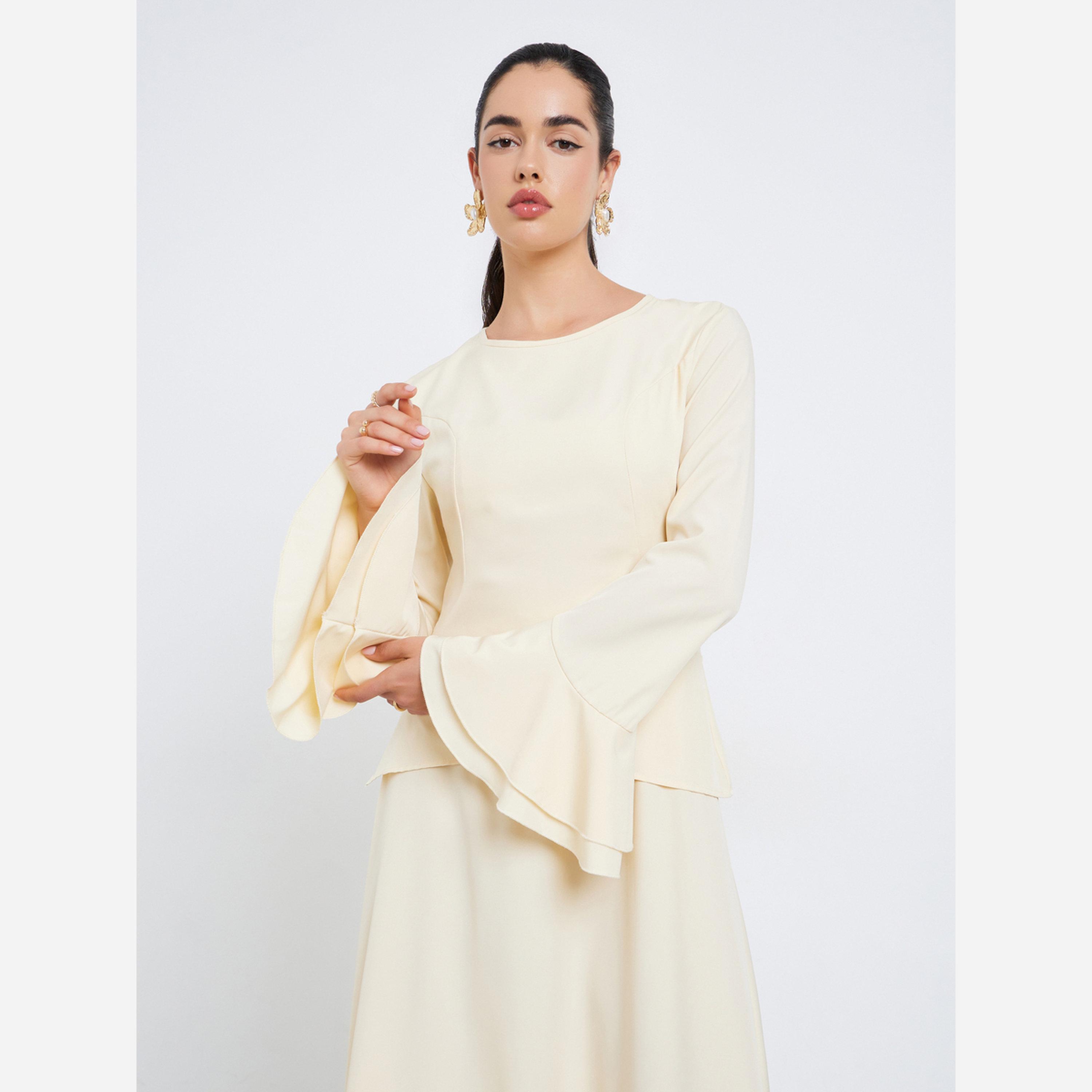 Styli Women Beige Solid A-Line Maxi Dress-women-clothing-dresses-image-4