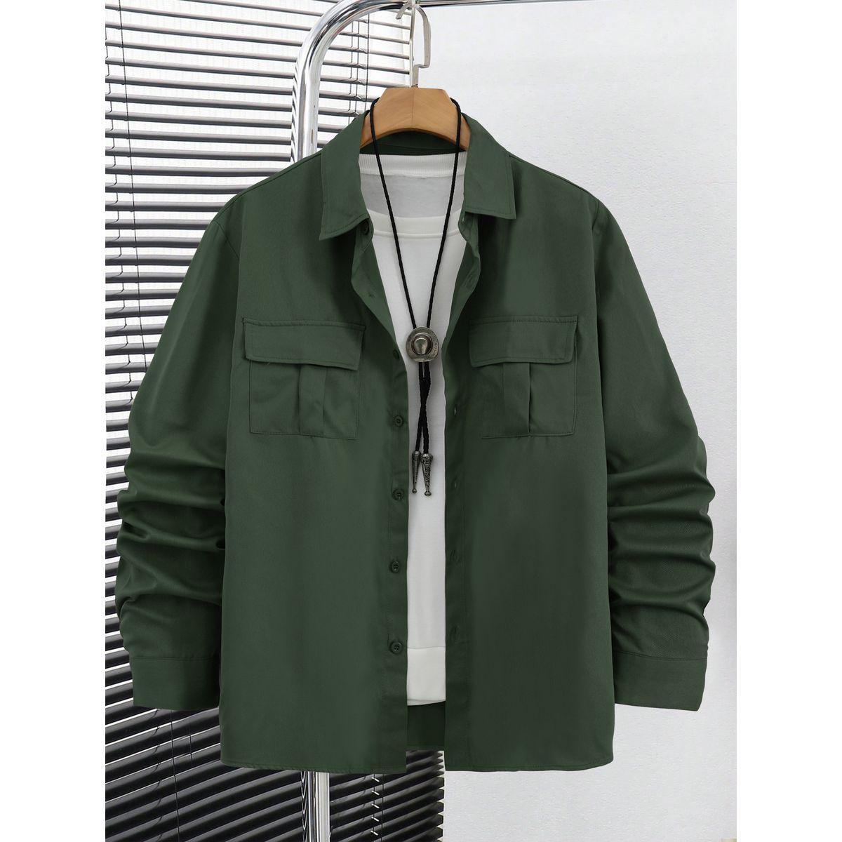 Take Two Men Solid Pocket Detail Long Sleeve Shirt-men-clothing-shirts-image-1