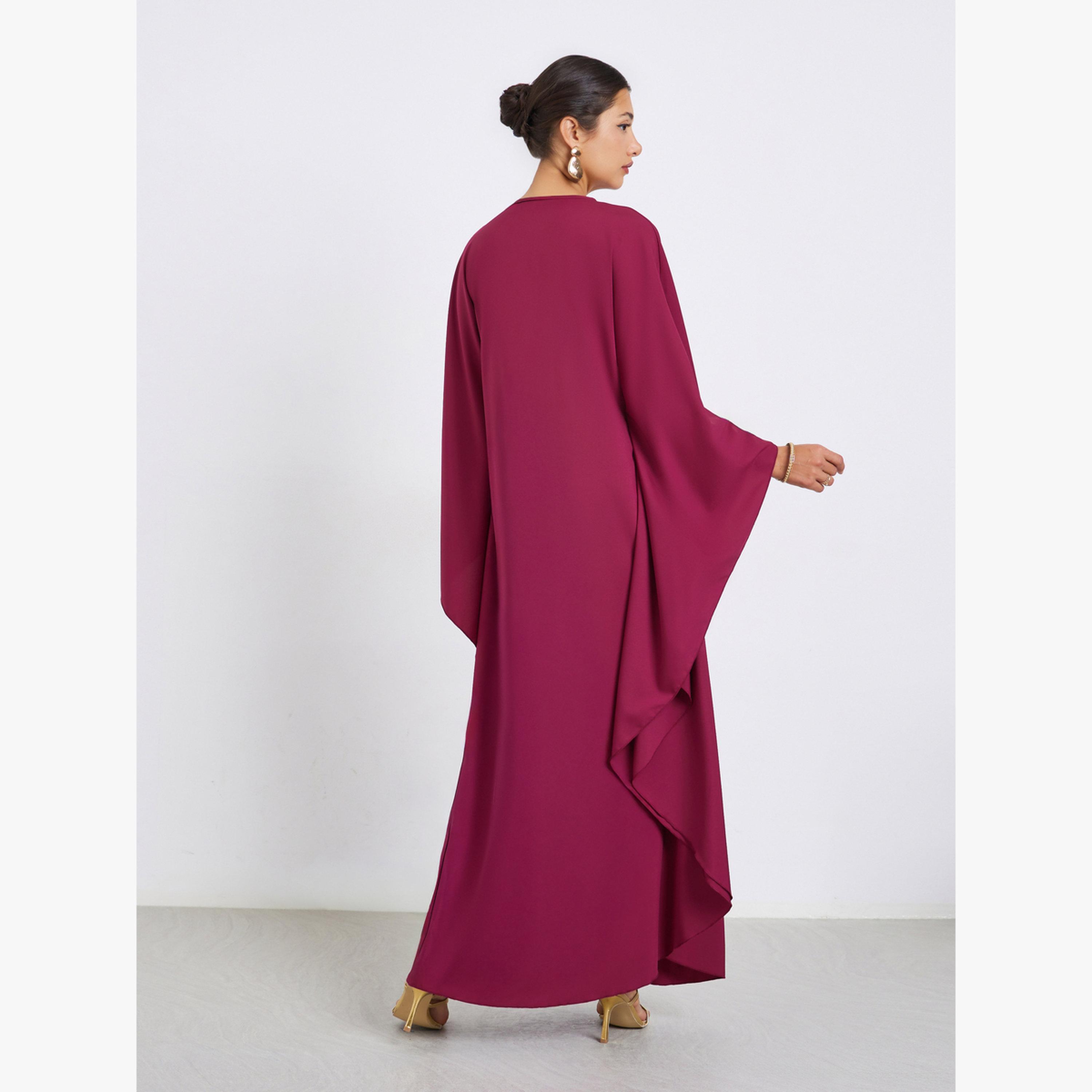 Styli Women Maroon Kaftan with Floral Embroidery Detail-women-arabicclothing-kaftan-image-5