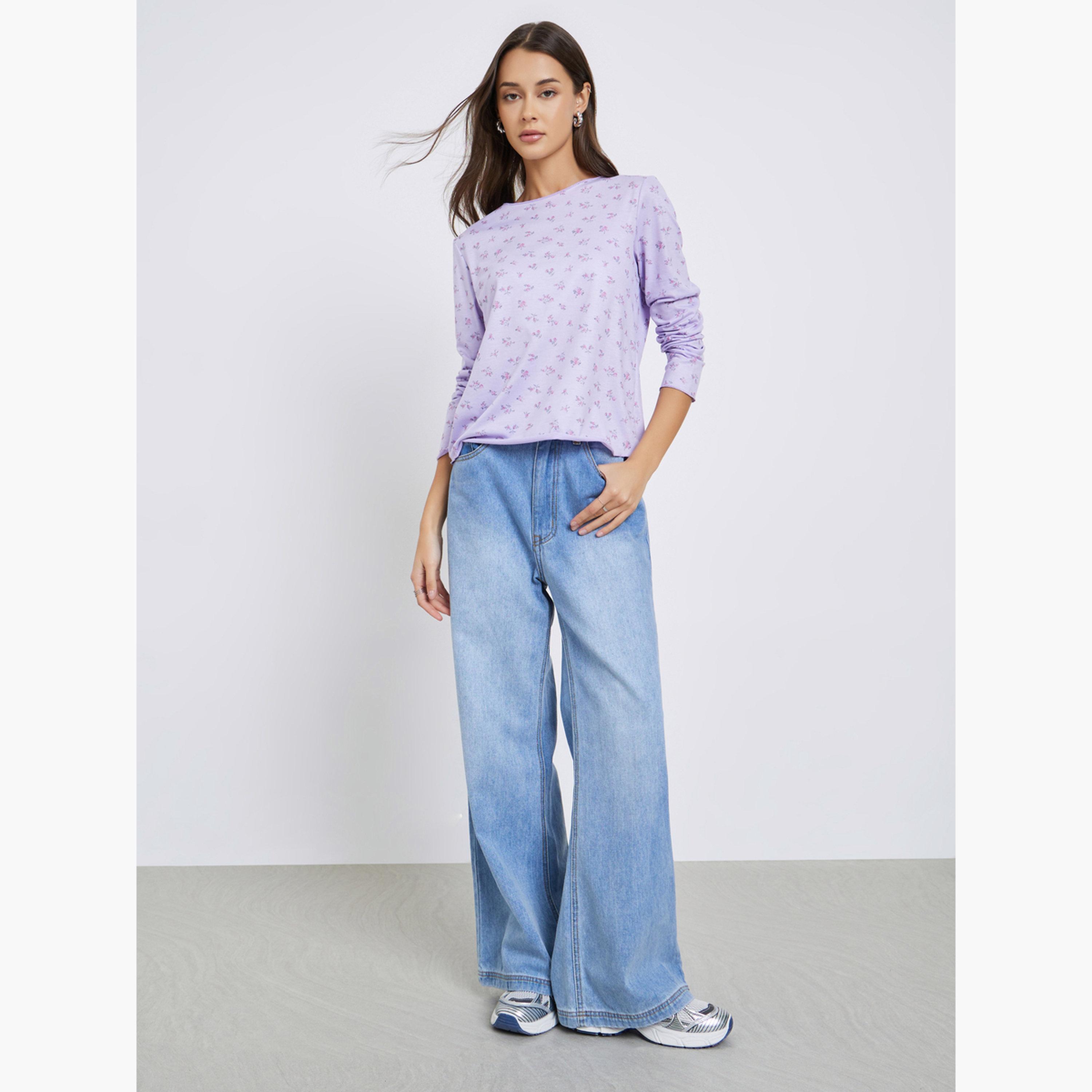 Styli Purple Floral Print Long Sleeve T-Shirt-women-clothing-tshirts-image-2