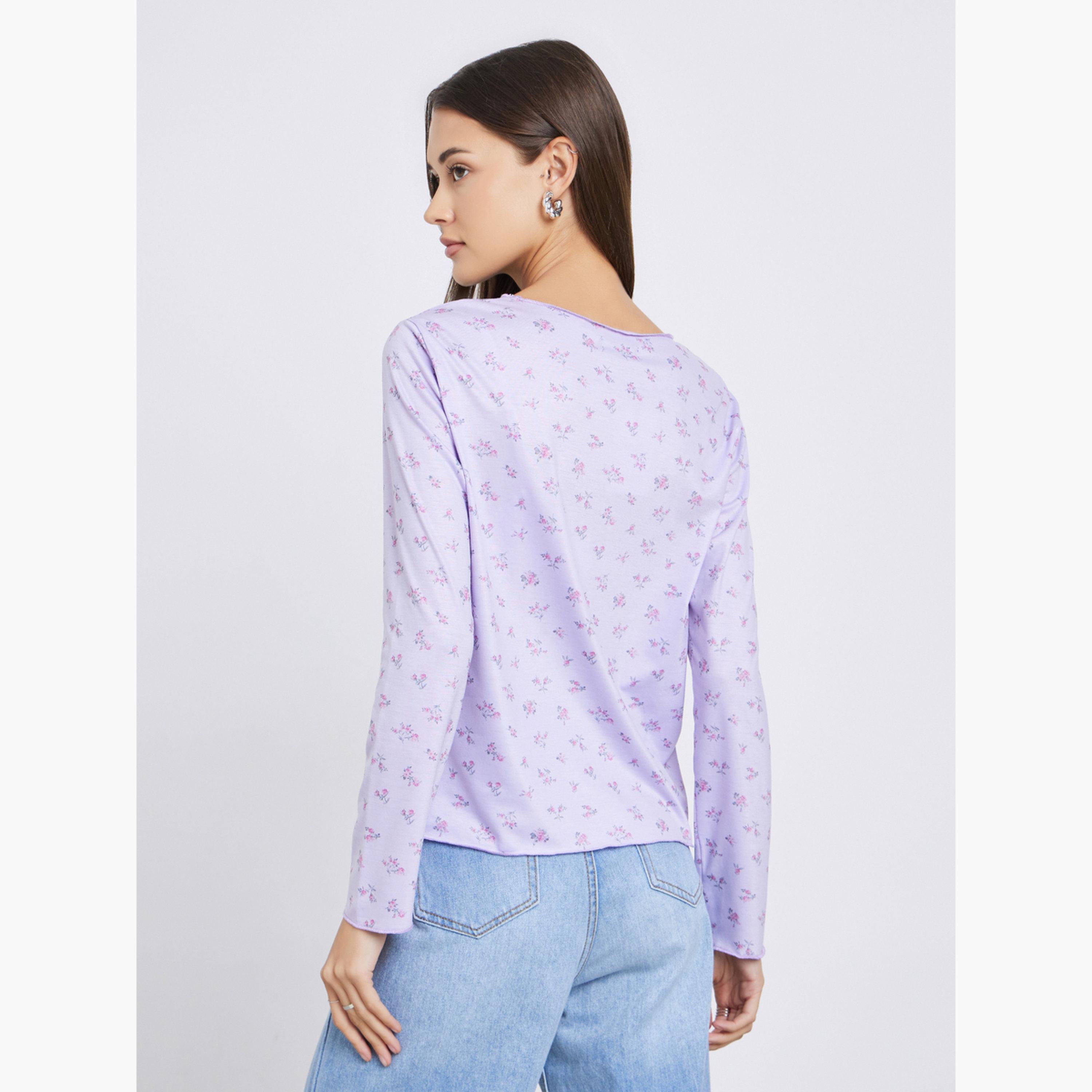 Styli Purple Floral Print Long Sleeve T-Shirt-women-clothing-tshirts-image-4