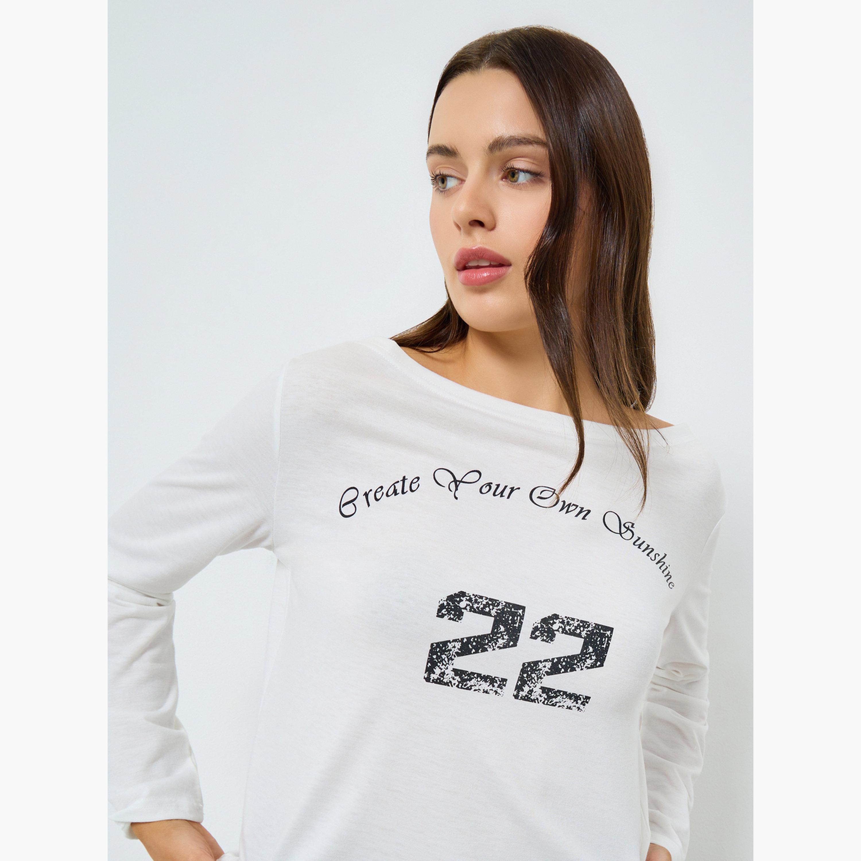 Styli White Long Sleeve Slogan Print T-Shirt-women-clothing-tshirts-image-1