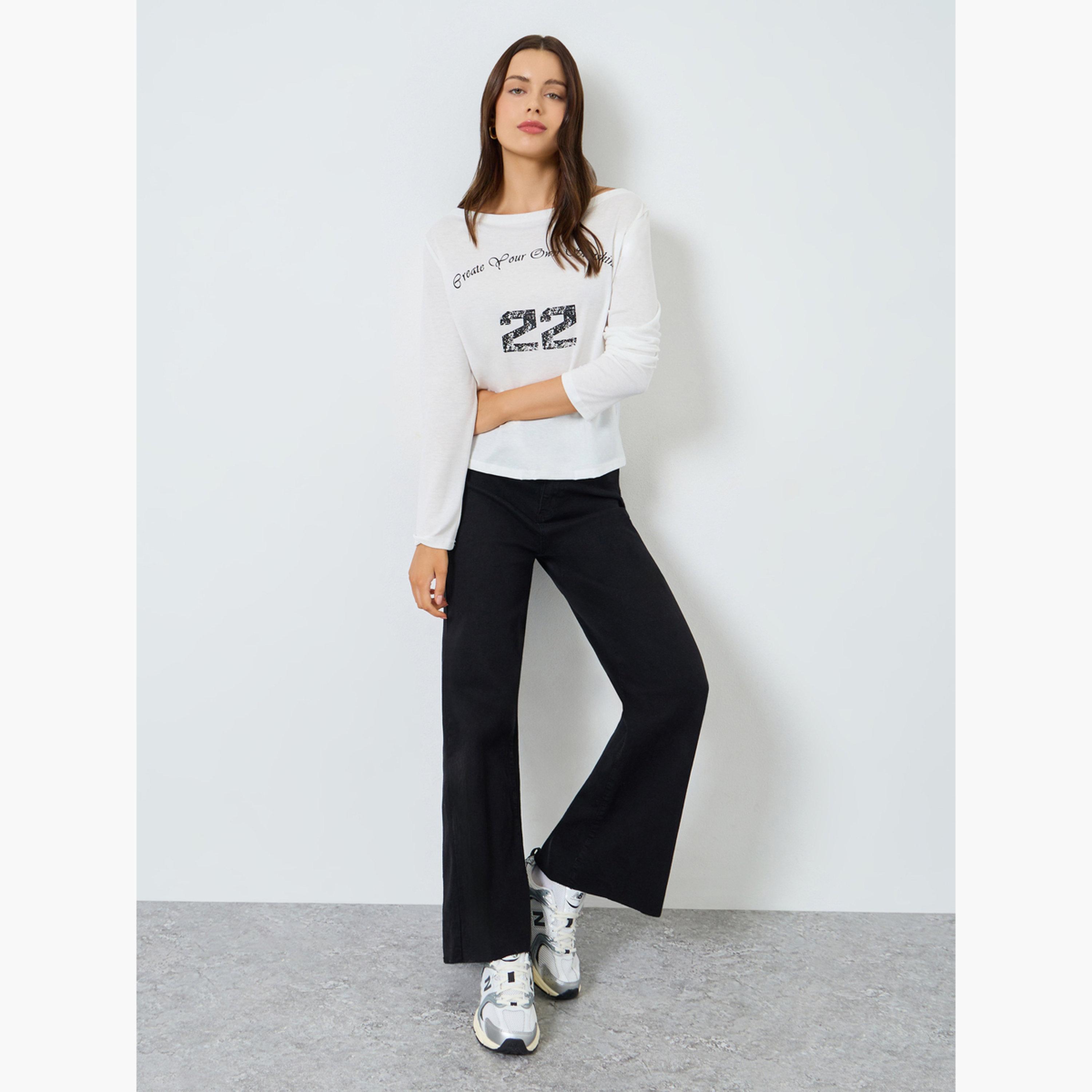 Styli White Long Sleeve Slogan Print T-Shirt-women-clothing-tshirts-image-2