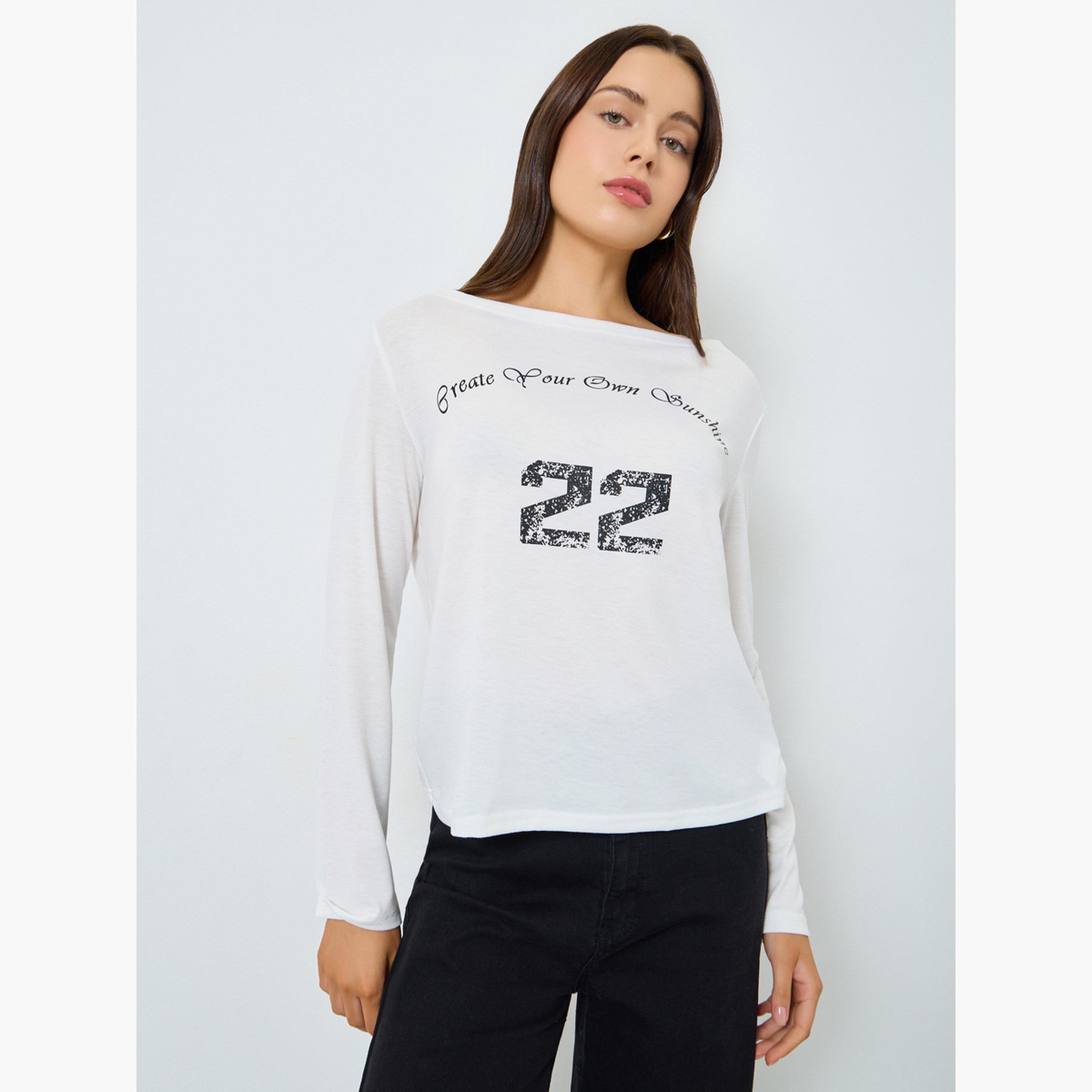 Styli White Long Sleeve Slogan Print T-Shirt-women-clothing-tshirts-image-3