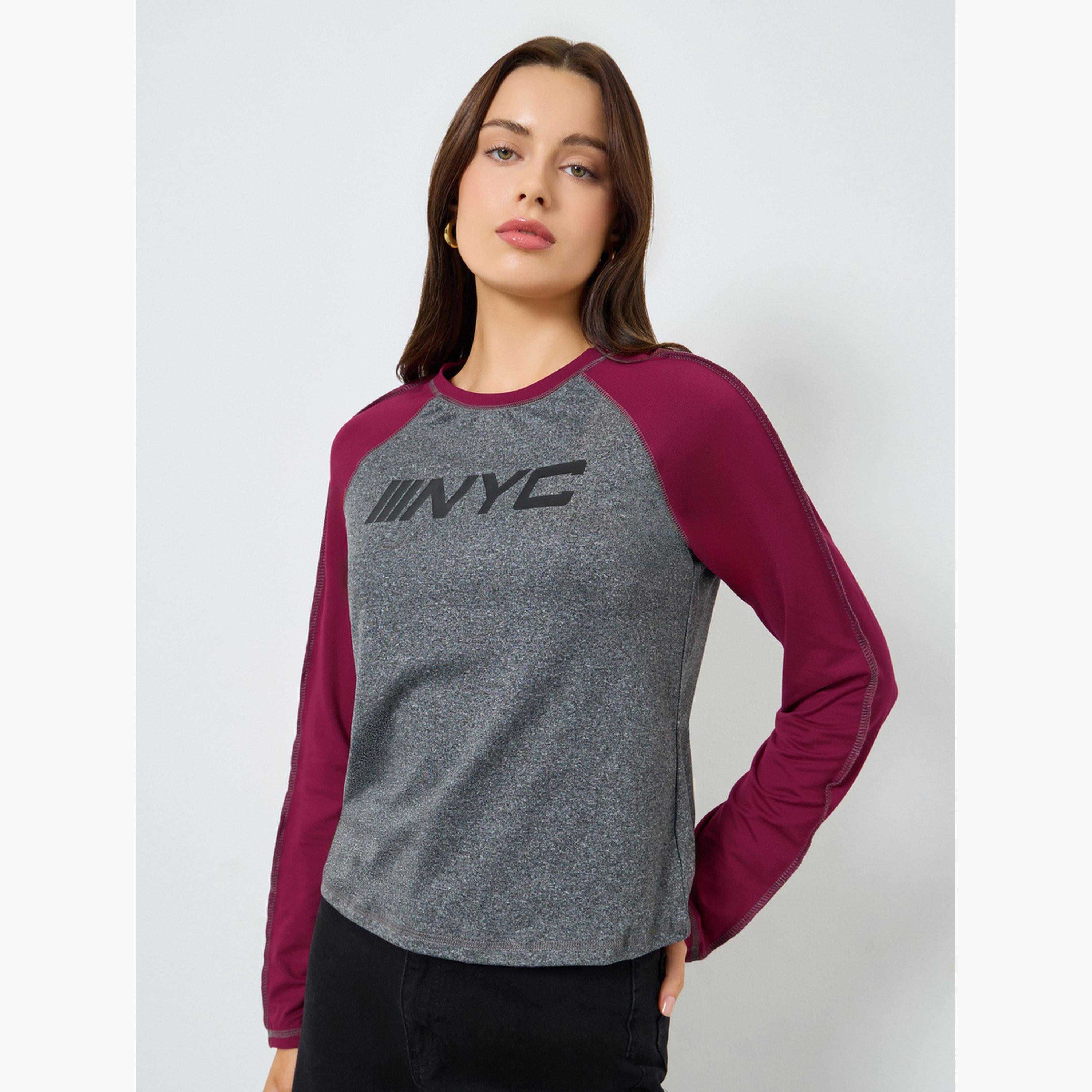 Styli Slogan Print Raglan Long Sleeve T-Shirt-women-clothing-tshirts-image-1