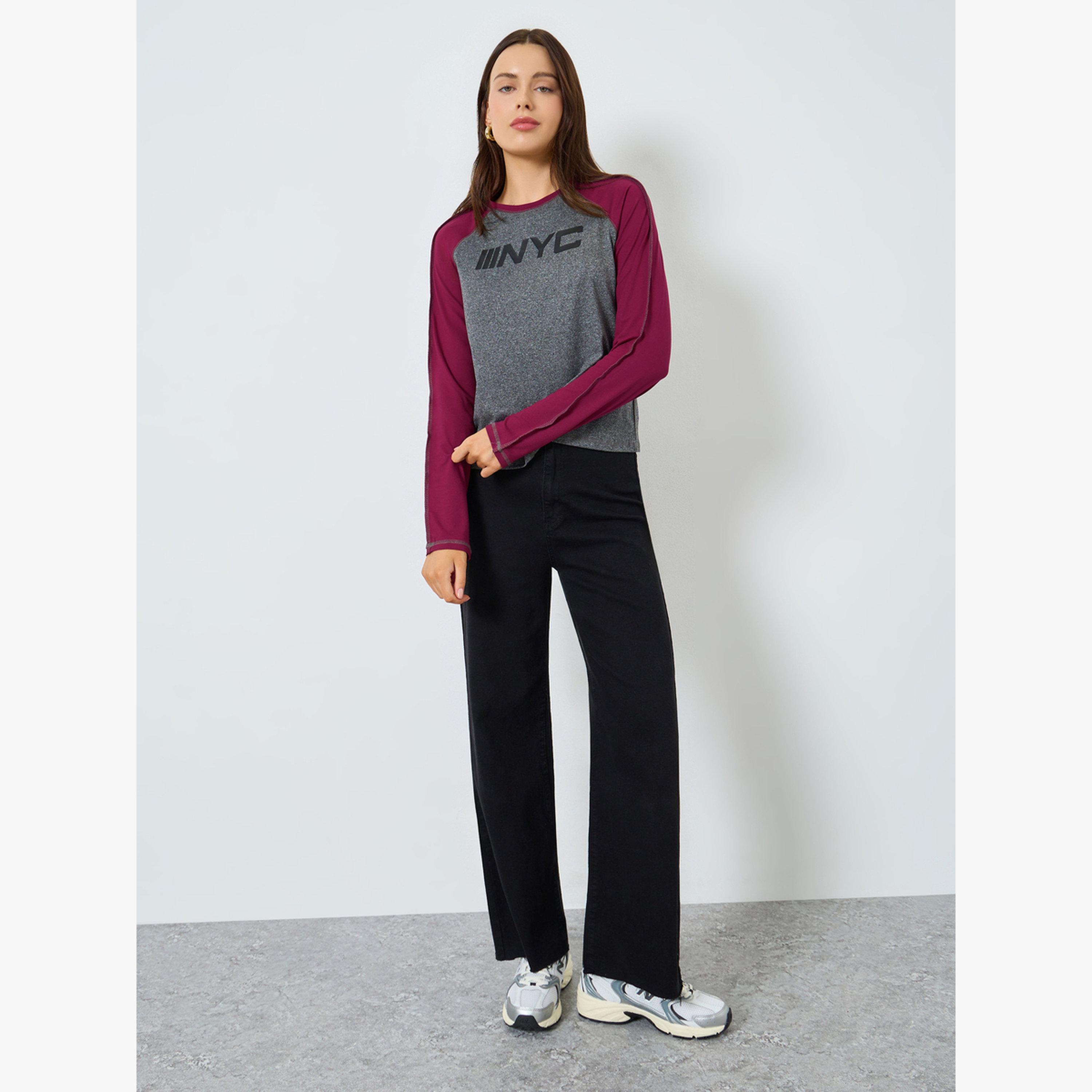 Styli Slogan Print Raglan Long Sleeve T-Shirt-women-clothing-tshirts-image-2