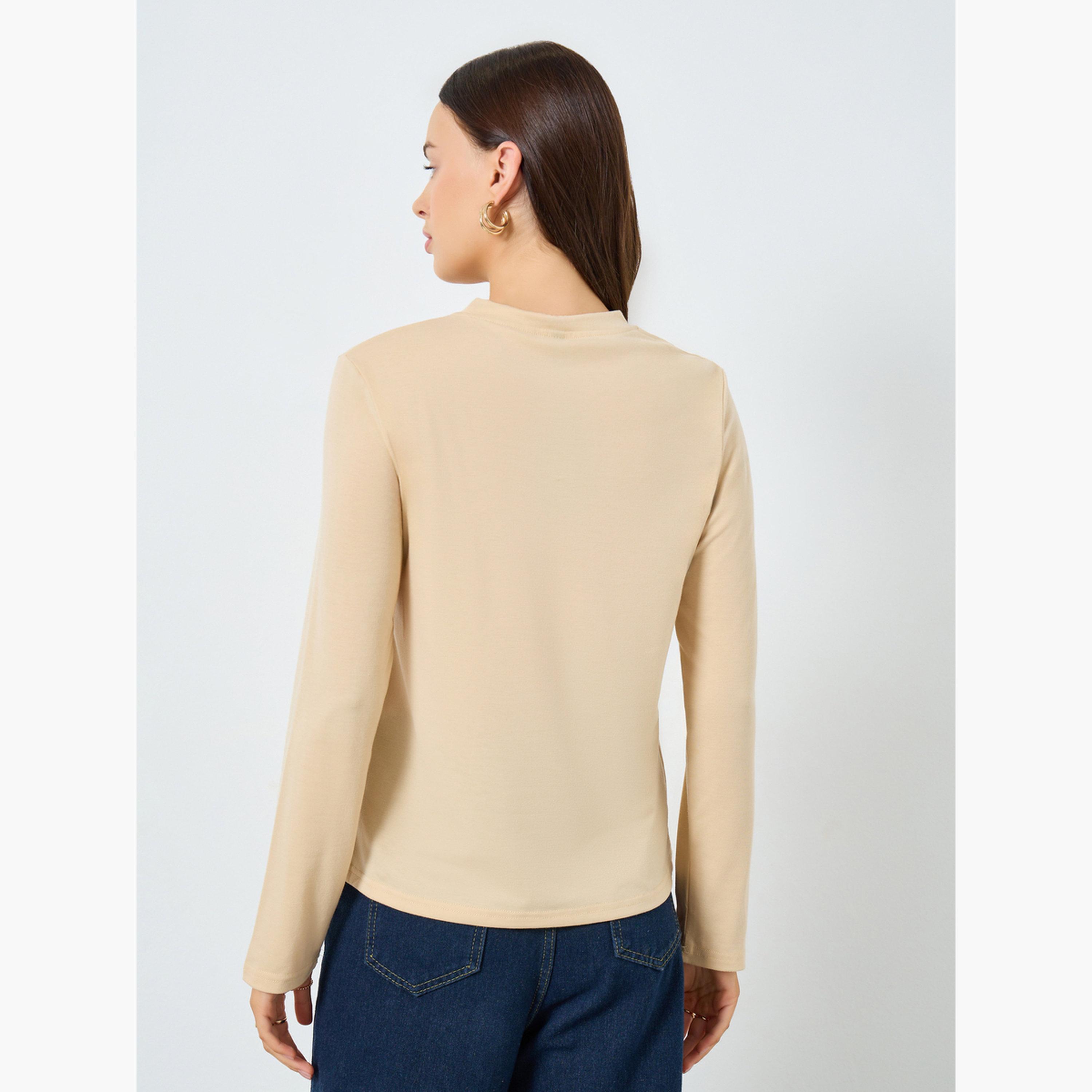 Styli Beige Graphic Print Long Sleeve T-Shirt-women-clothing-tshirts-image-4