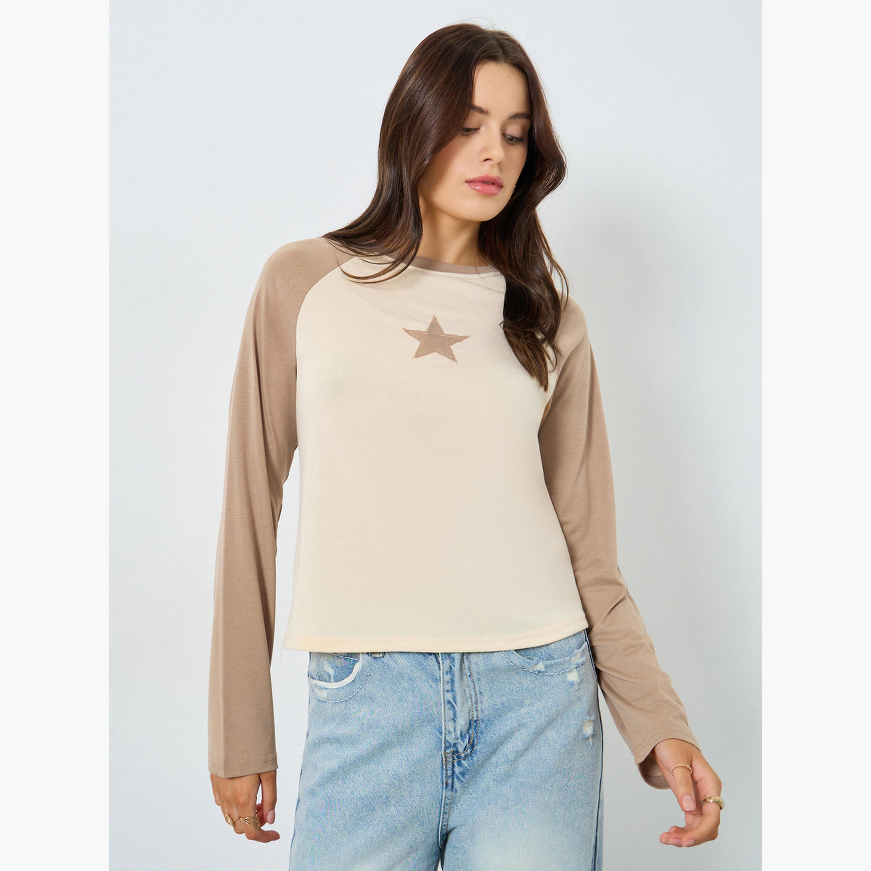 Styli Star Embroidered Raglan Sleeve T-Shirt-women-clothing-tshirts-image-1