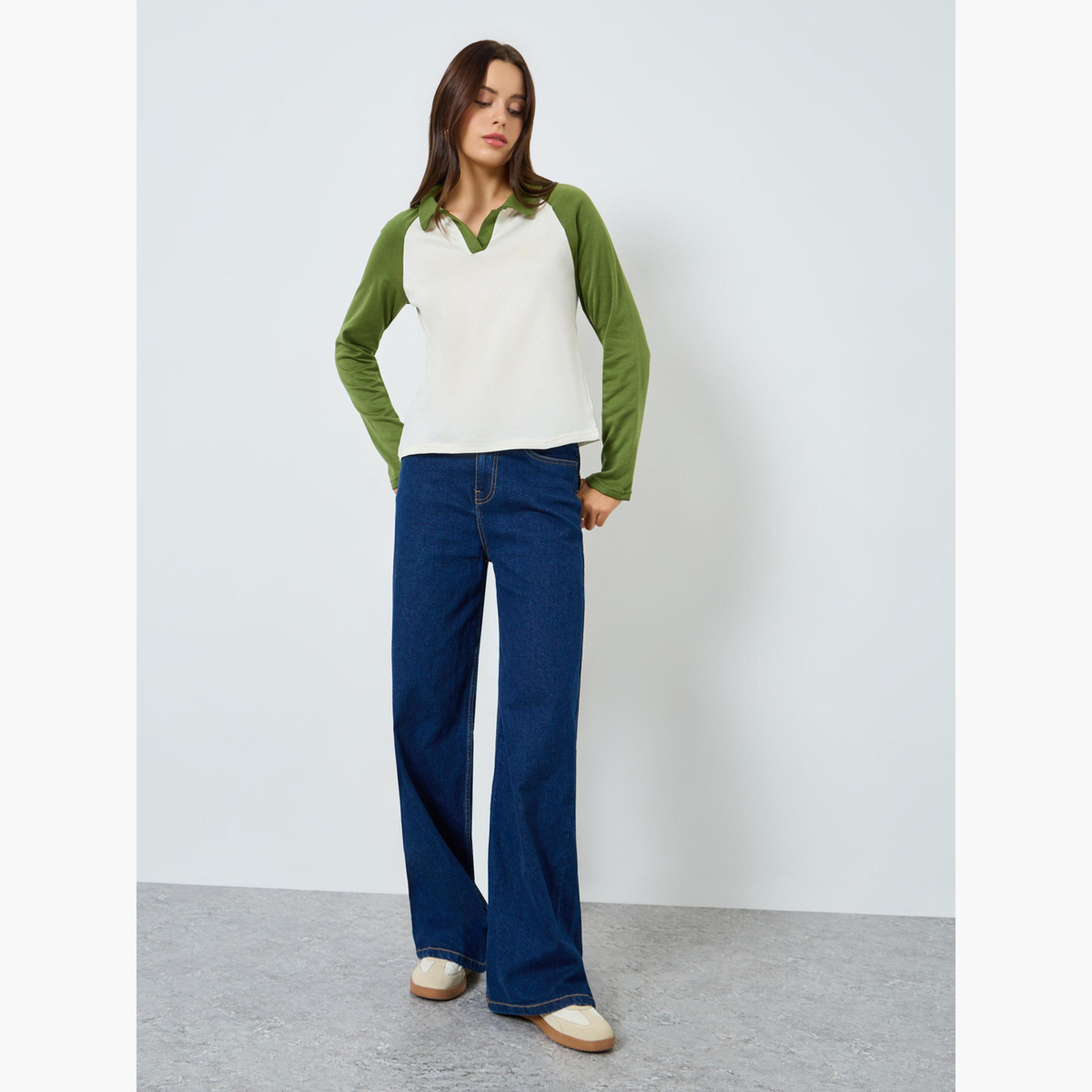 Styli Color Block Raglan Sleeve Polo T-Shirt-women-clothing-tshirts-image-2