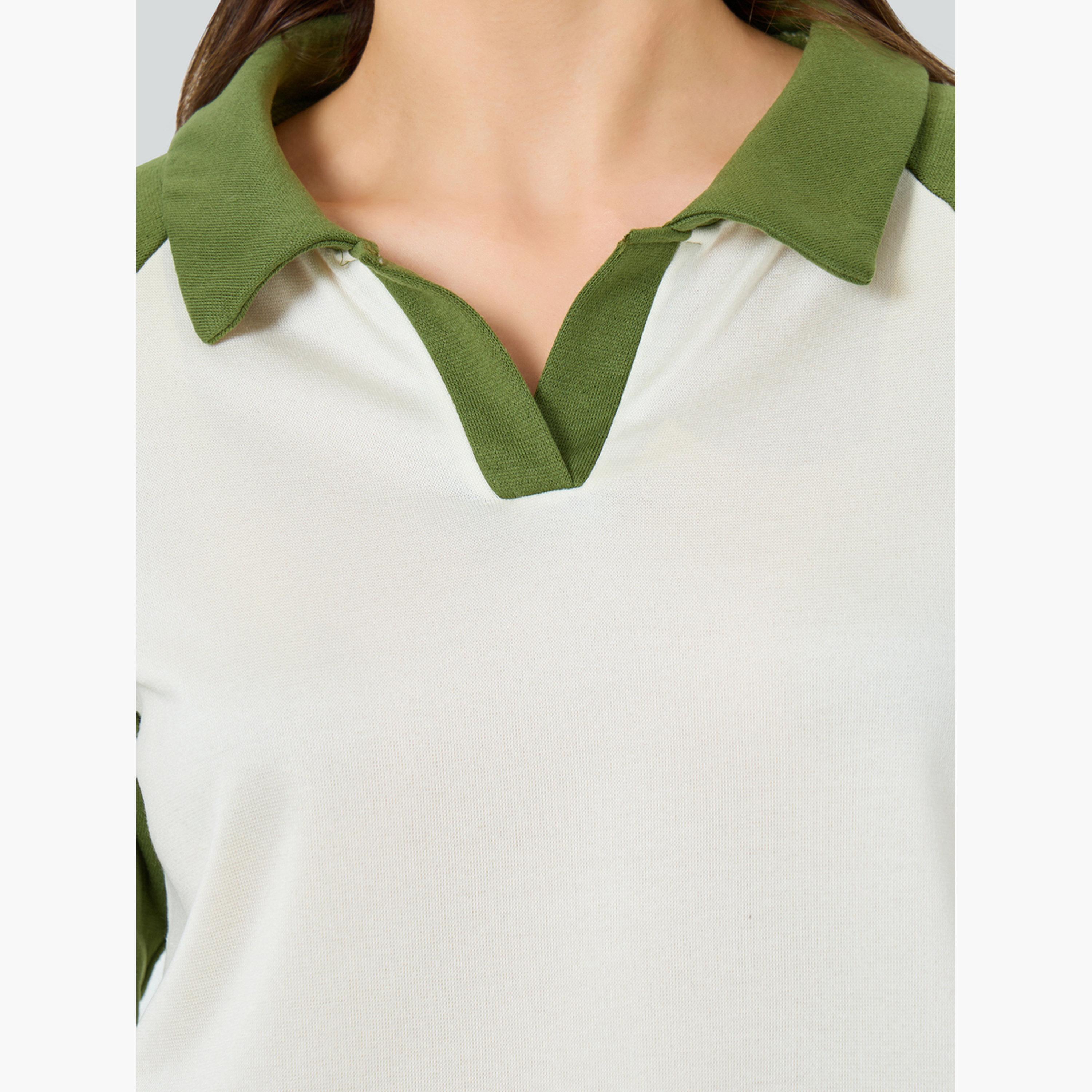 Styli Color Block Raglan Sleeve Polo T-Shirt-women-clothing-tshirts-image-4