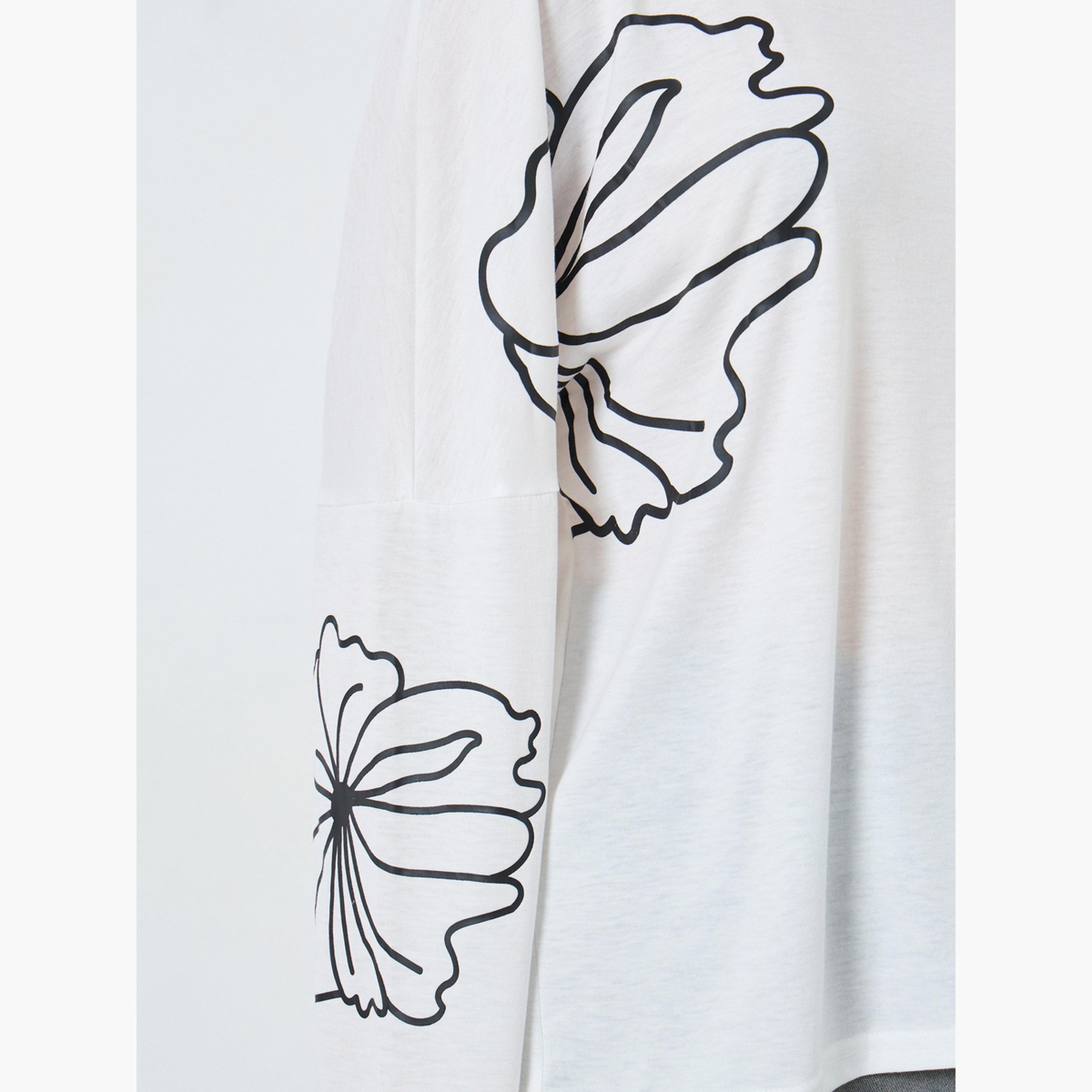 Styli White Graphic Floral Long Sleeve T-Shirt-women-clothing-tshirts-image-3