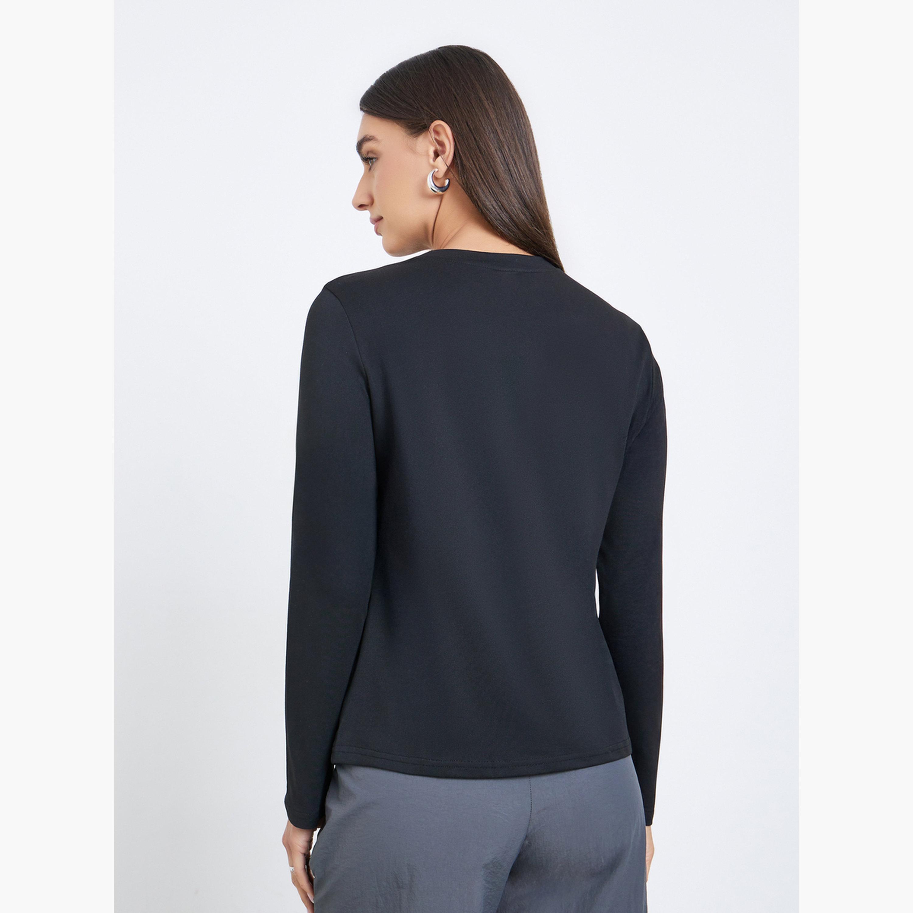 Styli Black Rose Embroidered Long Sleeve T-Shirt-women-clothing-tshirts-image-5