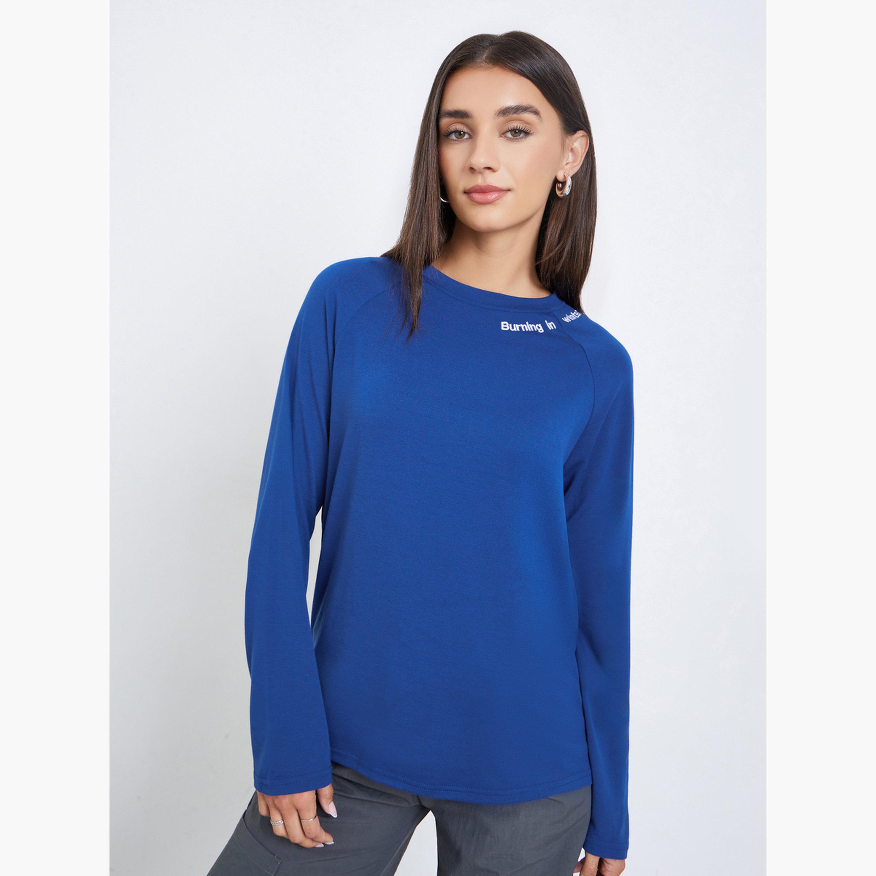 Styli Blue Embroidered Crew Neck T-Shirt-women-clothing-tshirts-image-1