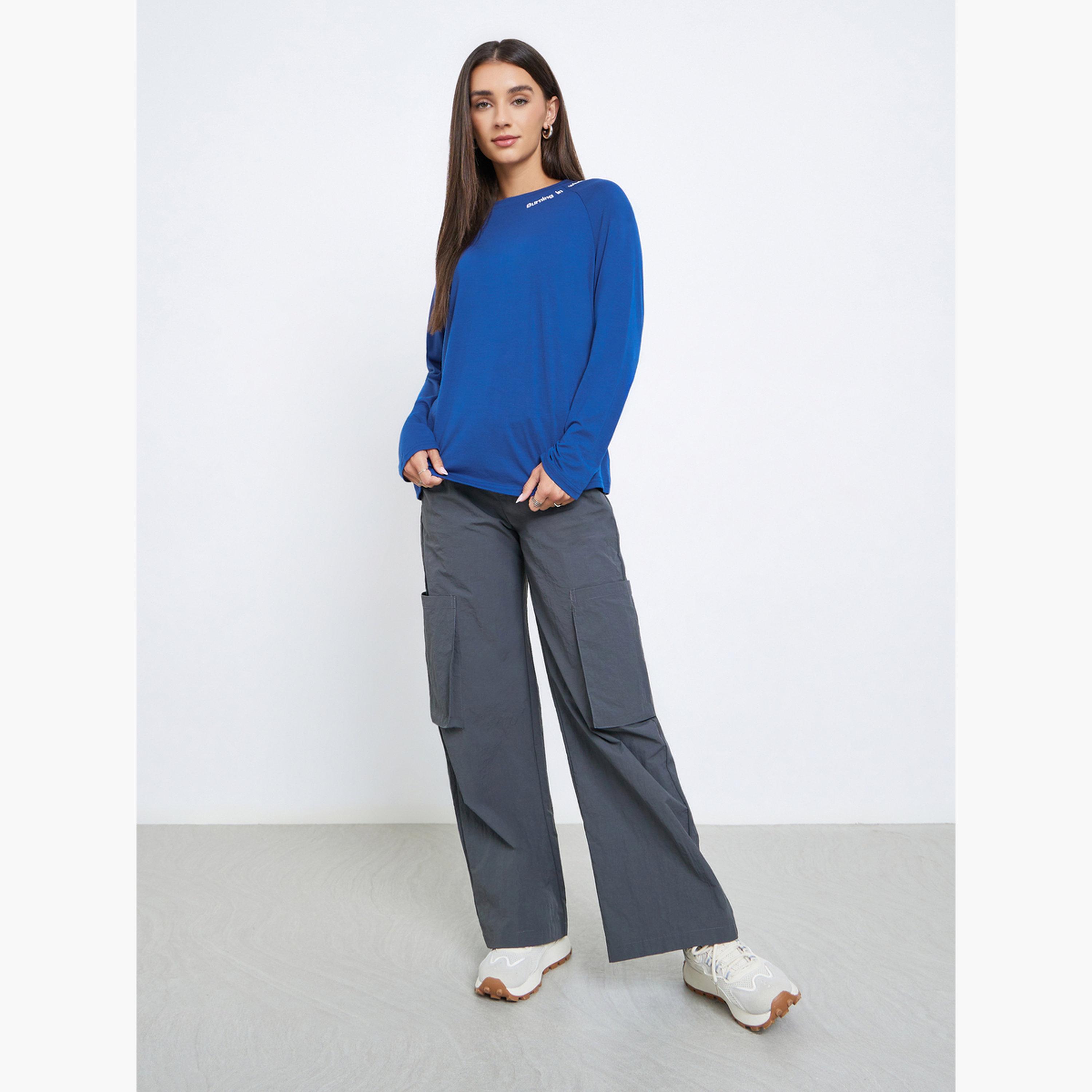 Styli Blue Embroidered Crew Neck T-Shirt-women-clothing-tshirts-image-2