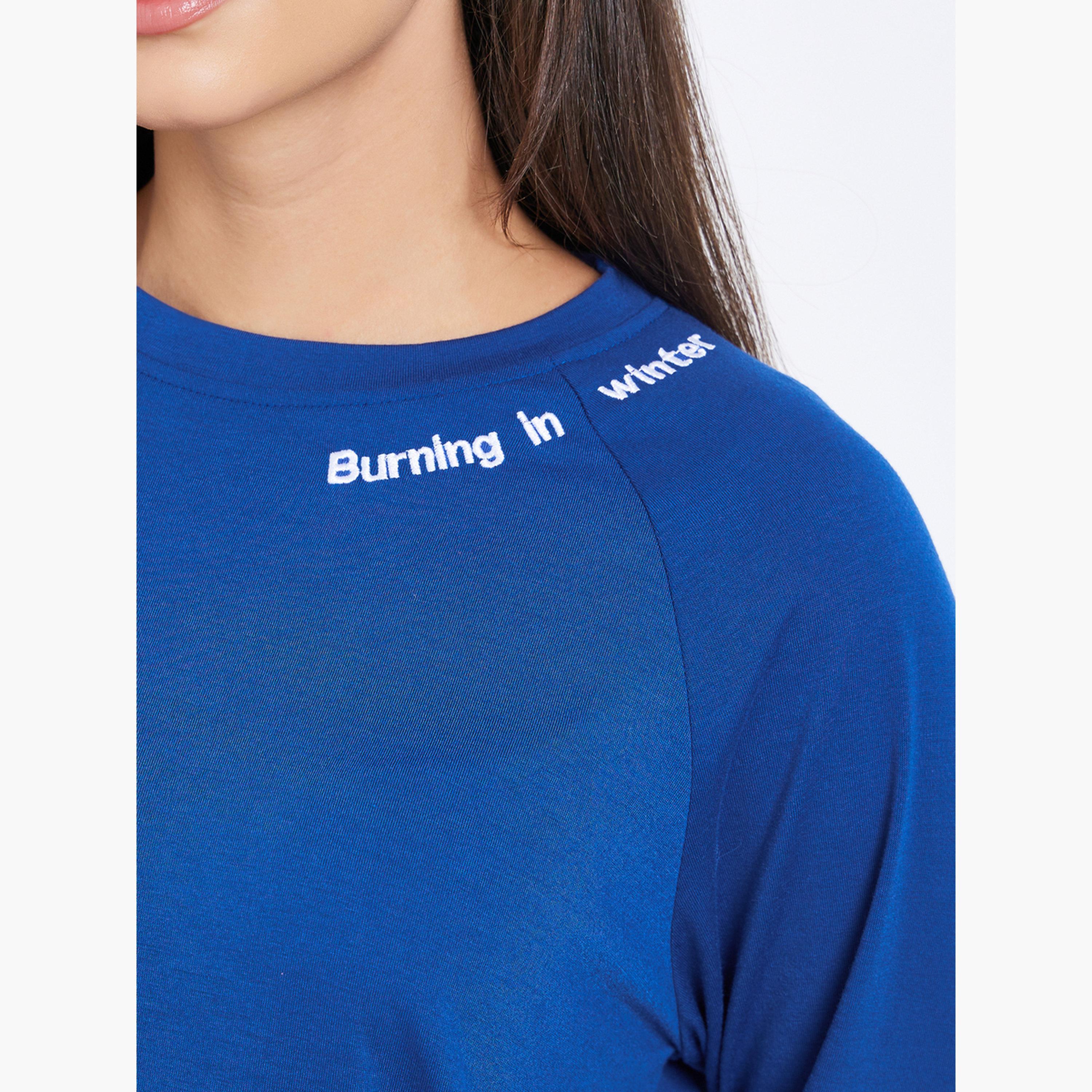 Styli Blue Embroidered Crew Neck T-Shirt-women-clothing-tshirts-image-3