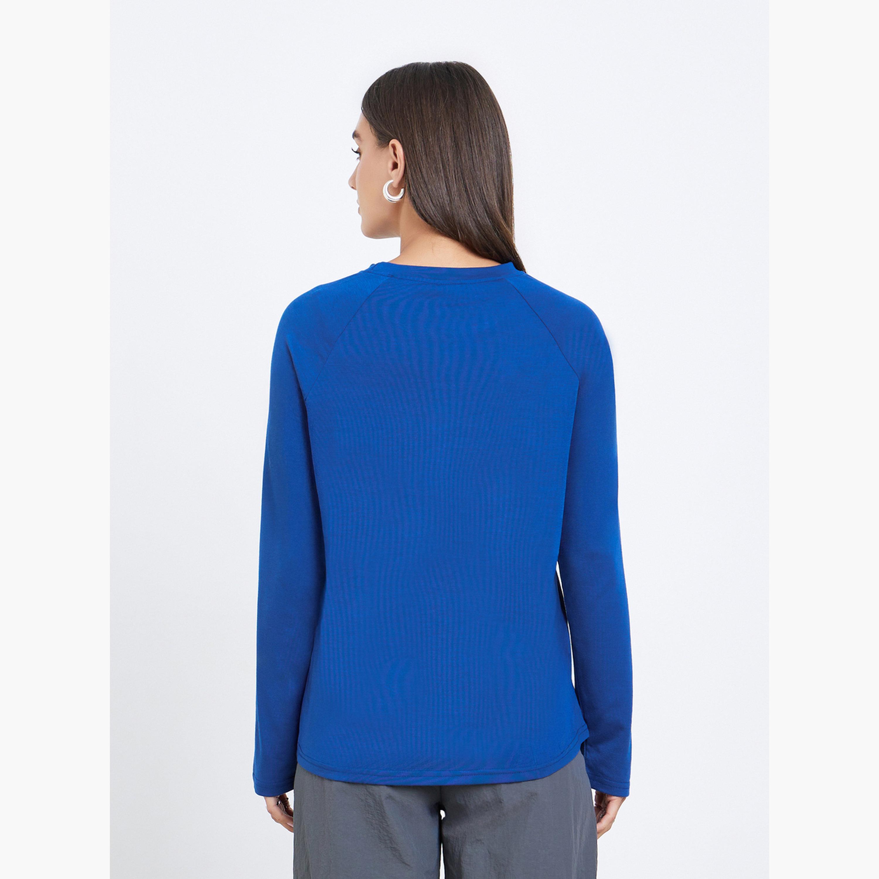 Styli Blue Embroidered Crew Neck T-Shirt-women-clothing-tshirts-image-4
