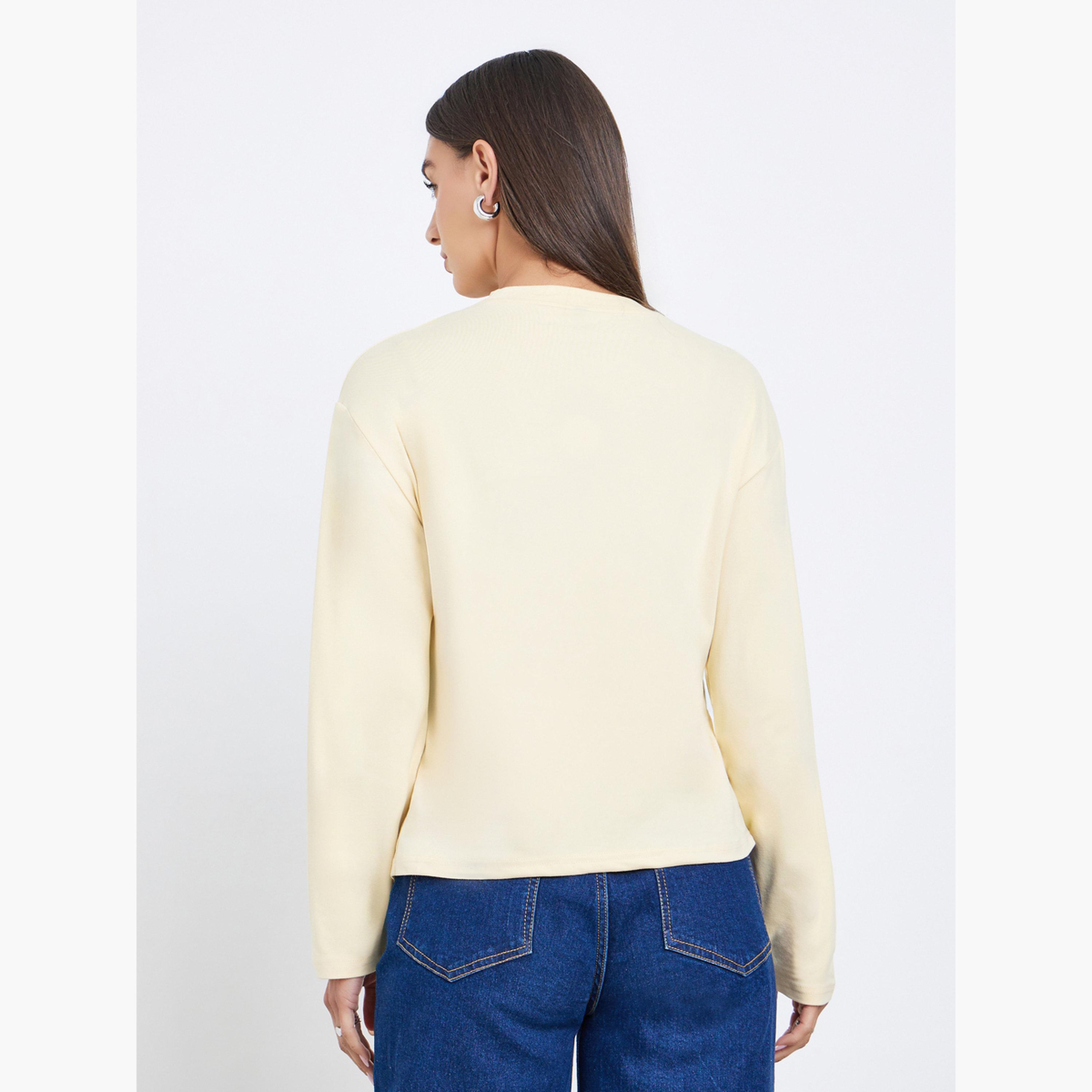 Styli Beige Long Sleeve Wrap Top with Button Detail-women-clothing-shirtsandblouses-blouses-image-3