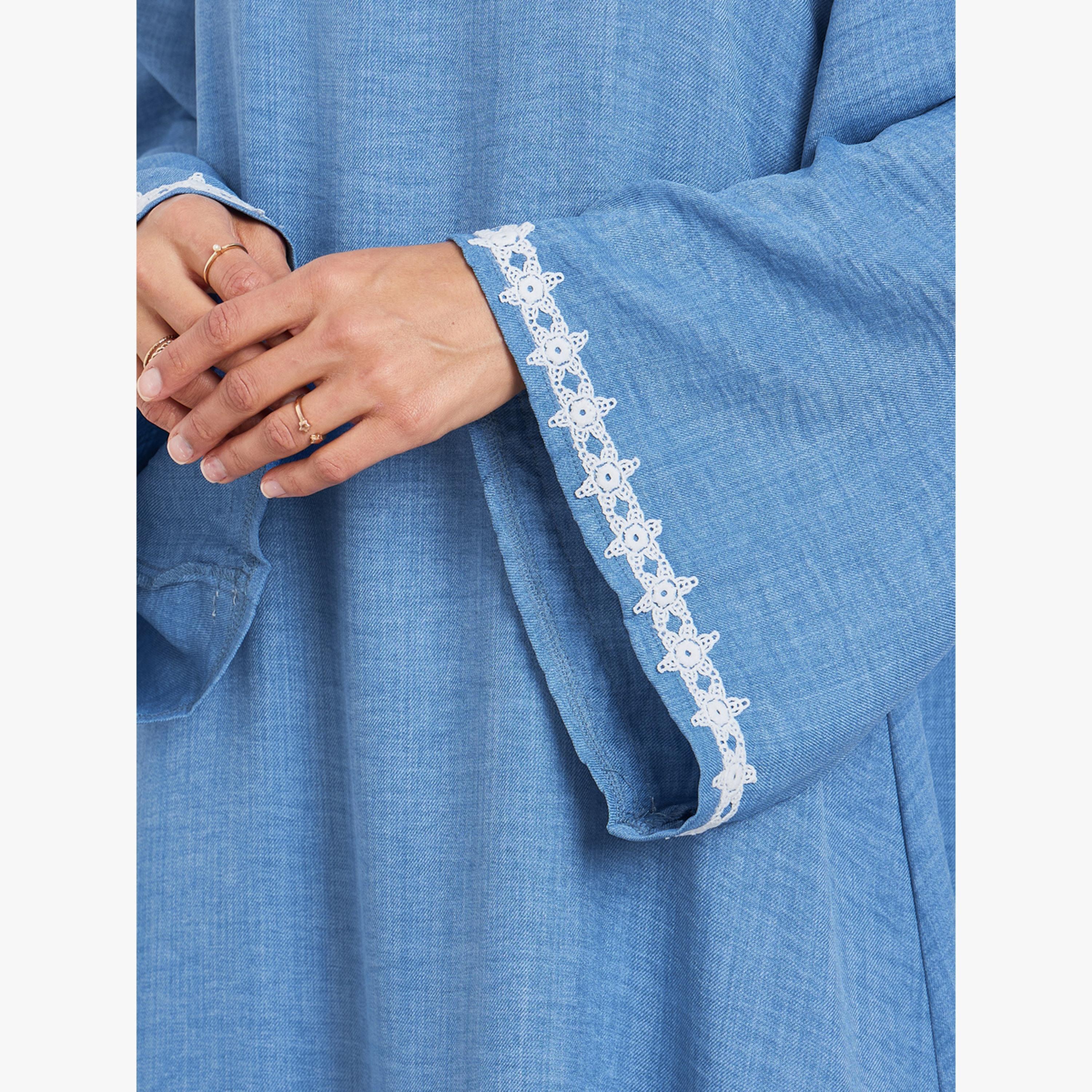 جلابية بحافة مشقوقة وتفاصيل دانتيل-women-arabicclothing-jalabiyas-image-4