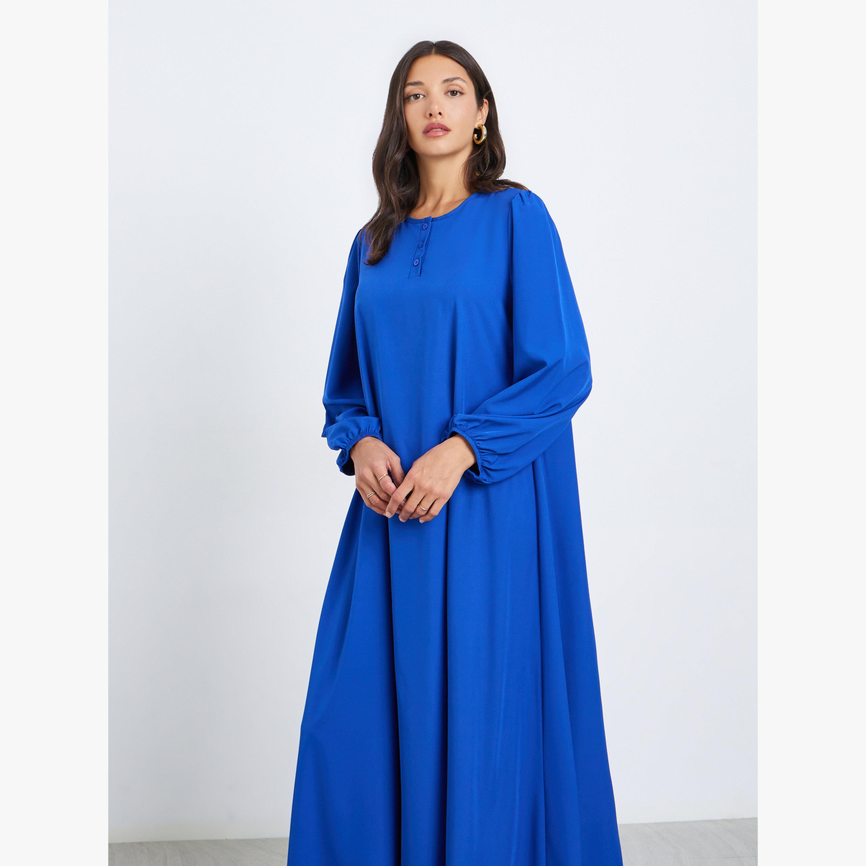 جلابية بأكمام بالون وأزرار أمامية-women-arabicclothing-jalabiyas-image-2