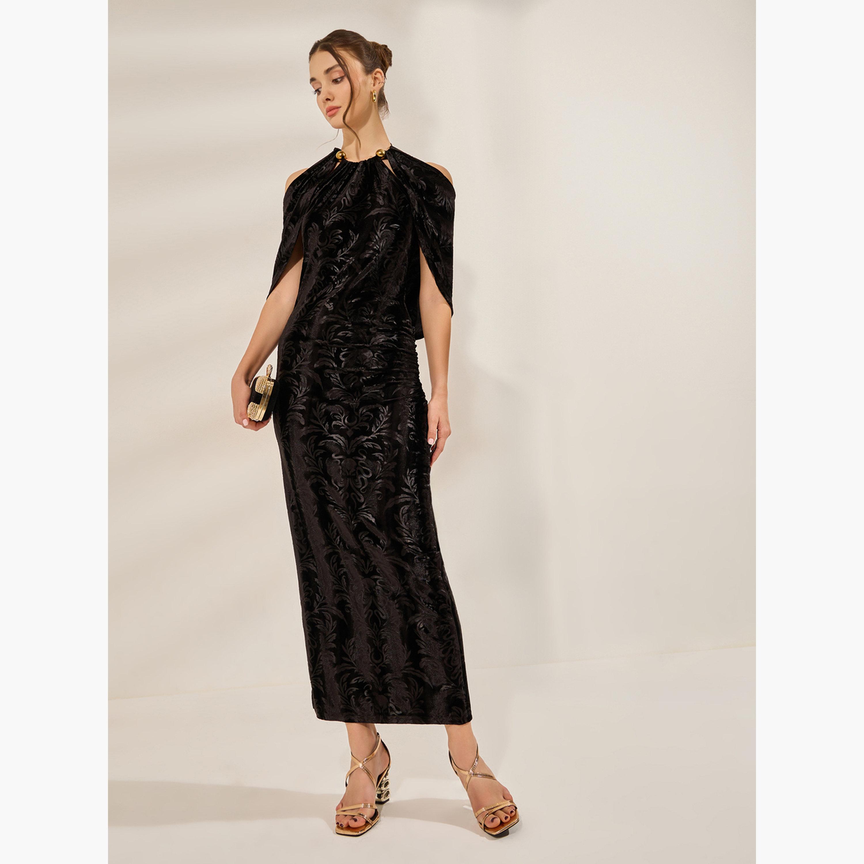 ستايلي - فستان ماكسي ضيق أسود مزين-women-clothing-dresses-image-1