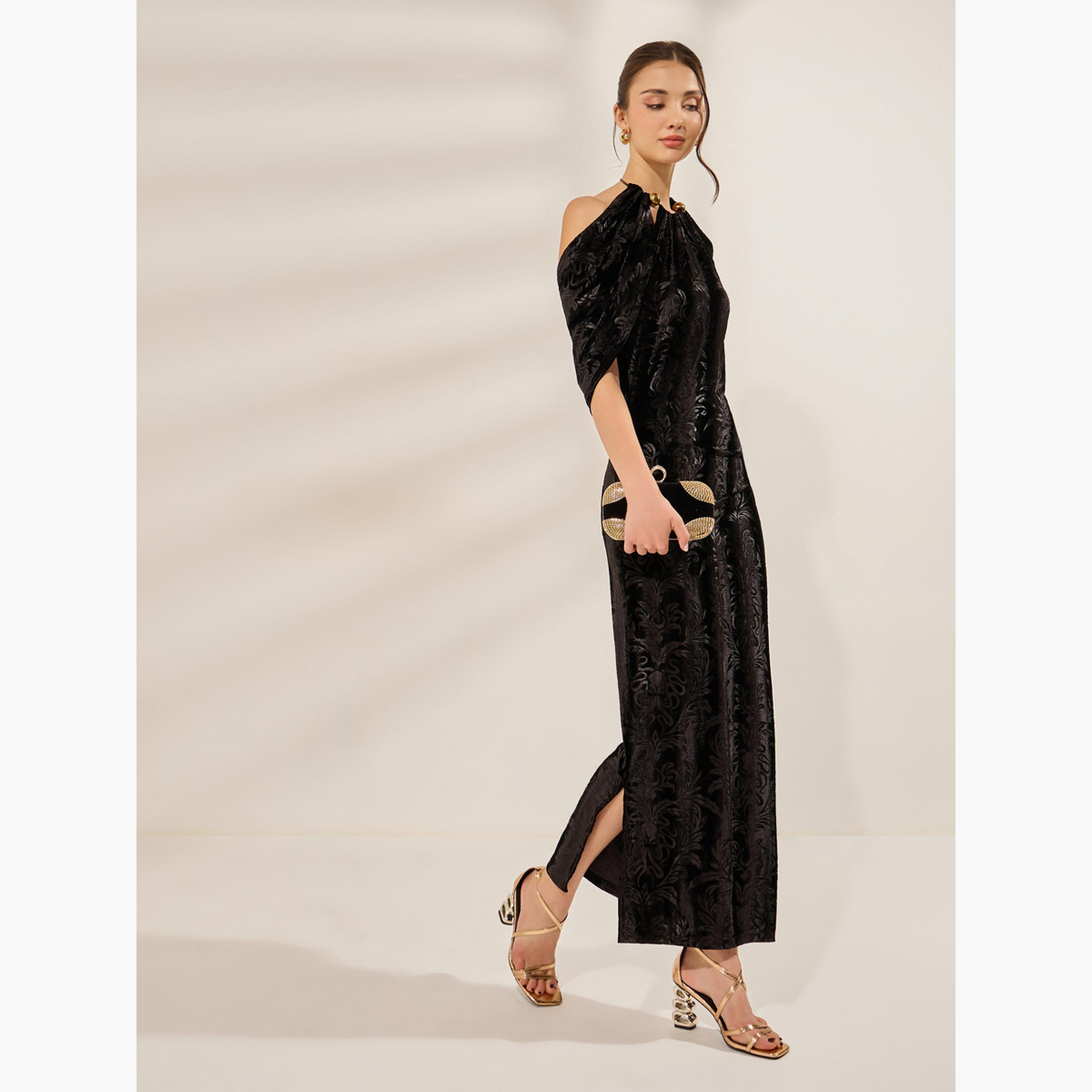 Styli Black Embellished Bodycon Maxi Dress-women-clothing-dresses-image-3