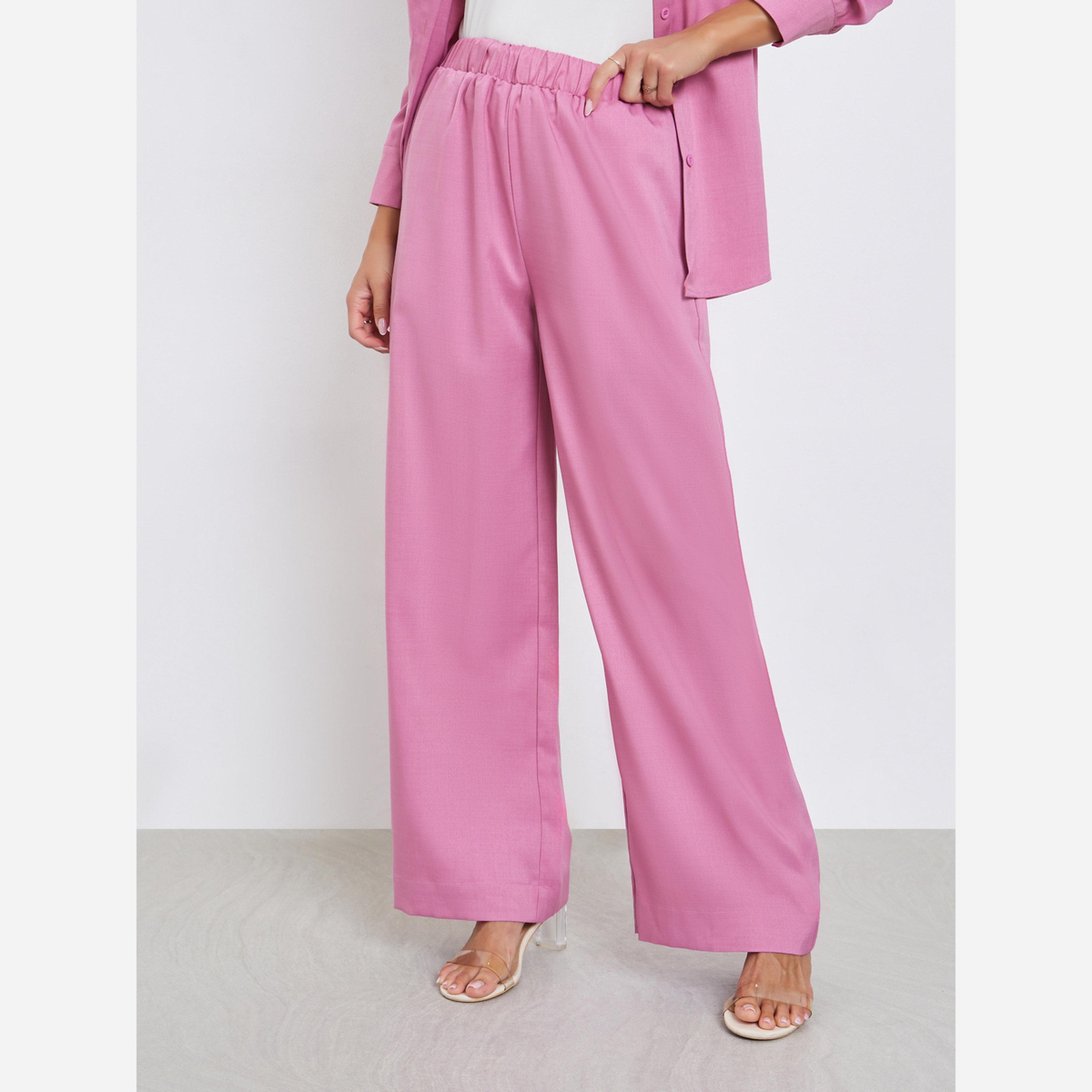 ستايلي - طقم قميص وردي كاجوال وبنطال واسع الساقين-women-clothing-coordsets-image-4