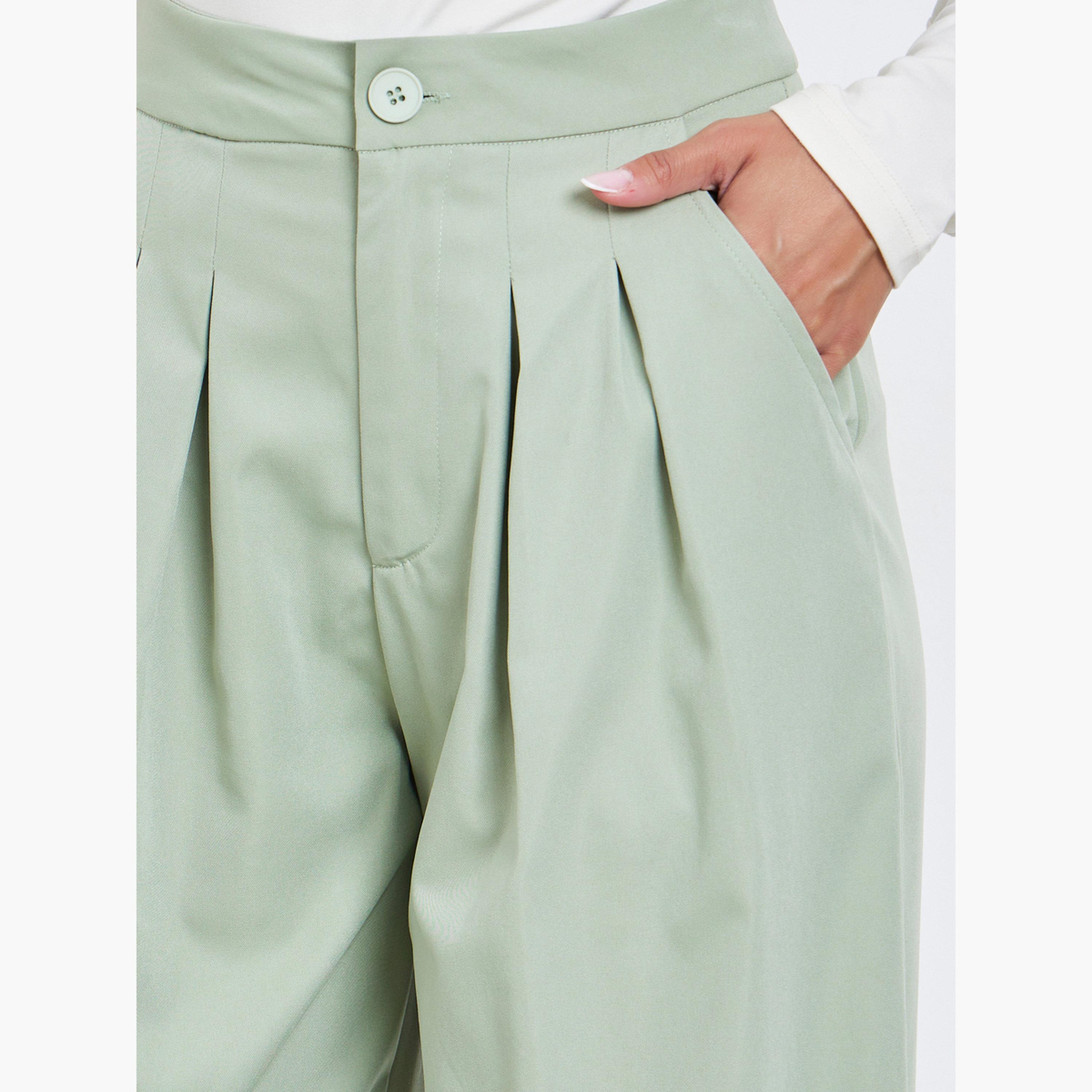 Styli Green Wide Leg Palazzo Pants-women-clothing-bottoms-trousers-image-3
