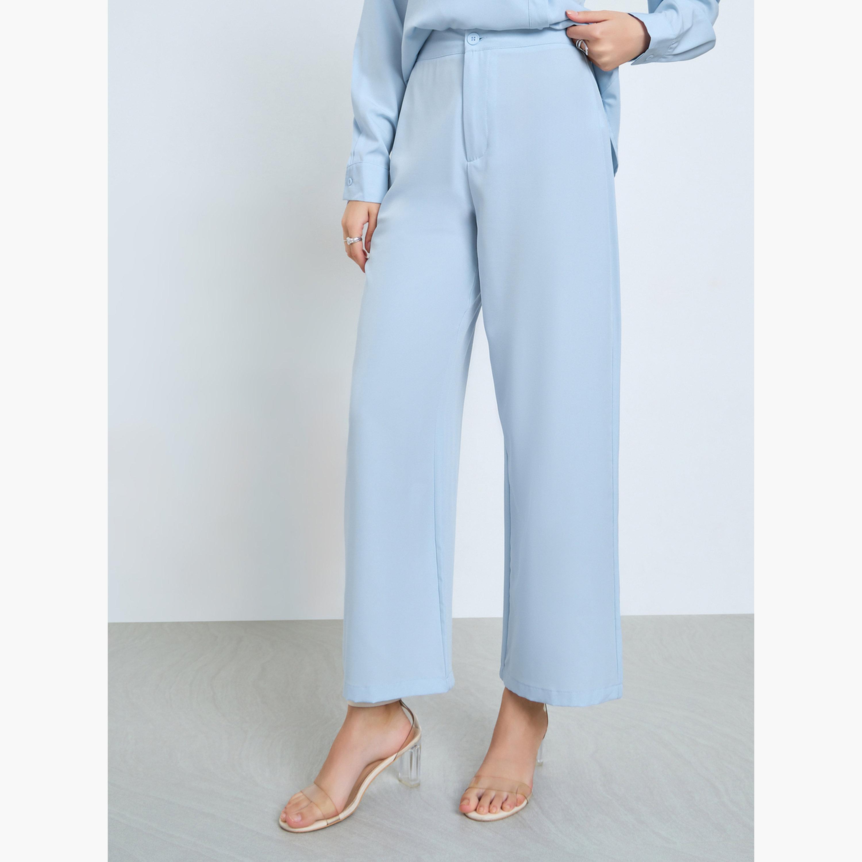 Styli Blue Wrap Front Shirt and Trousers Co-Ords-women-clothing-coordsets-image-4