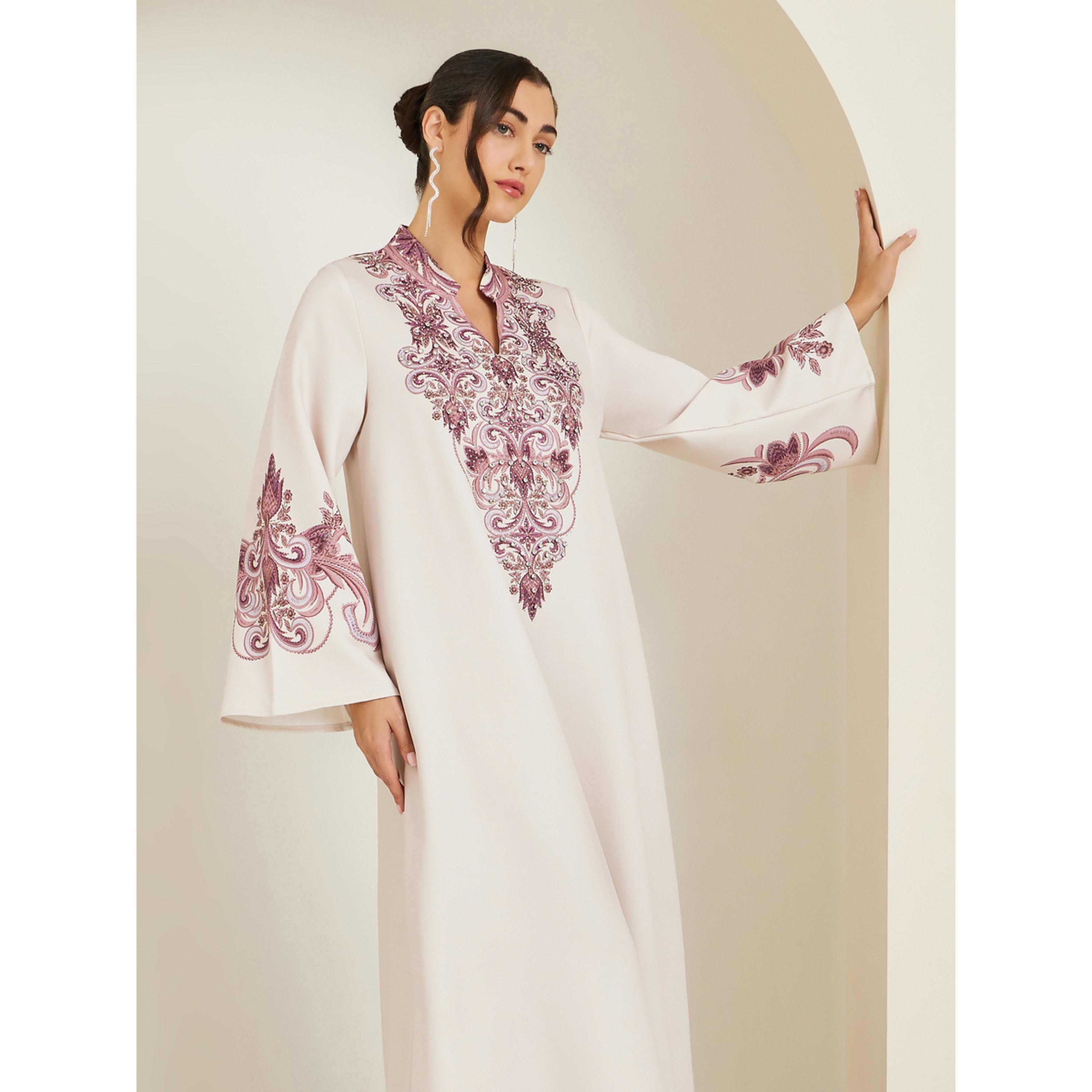 جلابية بيج بطبعة موضعية بحافة واسعة-women-arabicclothing-jalabiyas-image-2