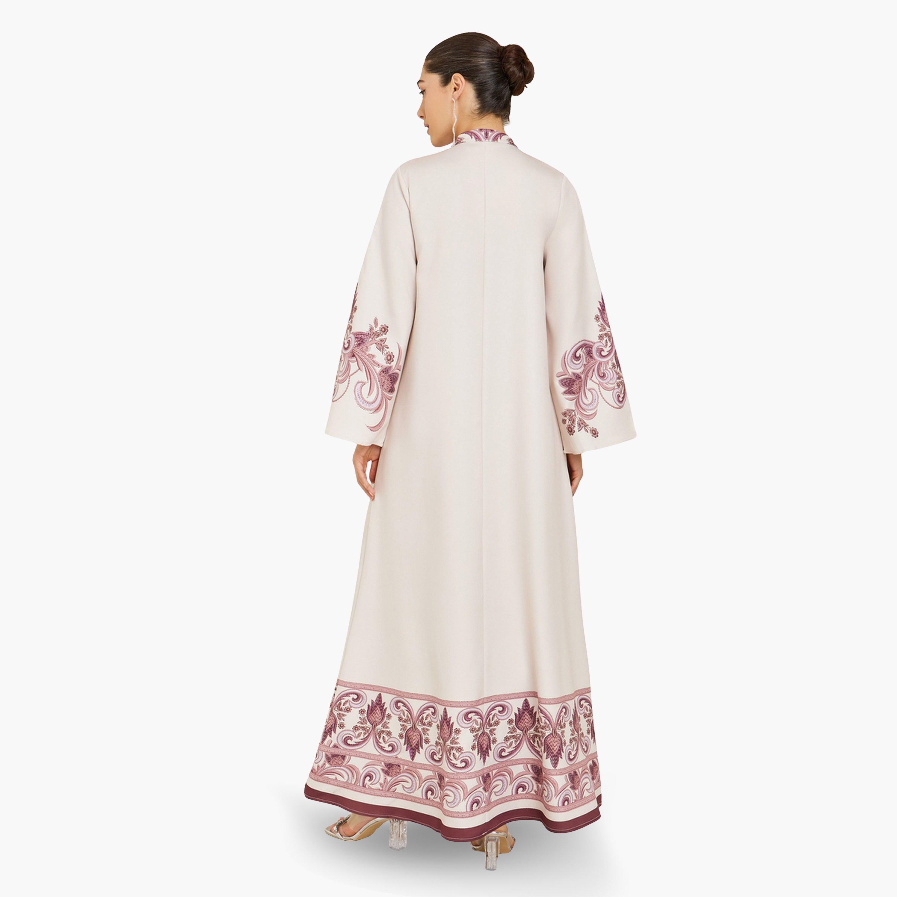 جلابية بيج بطبعة موضعية بحافة واسعة-women-arabicclothing-jalabiyas-image-5